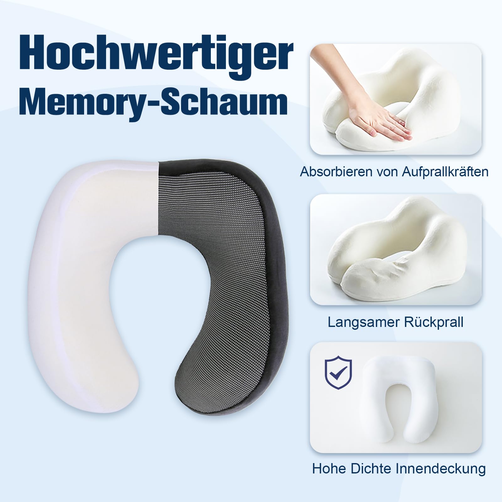 Cirorld Nackenkissen Flugzeug, Nackenhörnchen Erwachsene, Reisekissen Memory Foam, Verstellbares Kompaktes Nackenkissen Reise, Ergonomisches Weich Atmungsaktiv mit Ohrstöpseln, Augenmaske,Tragetasche