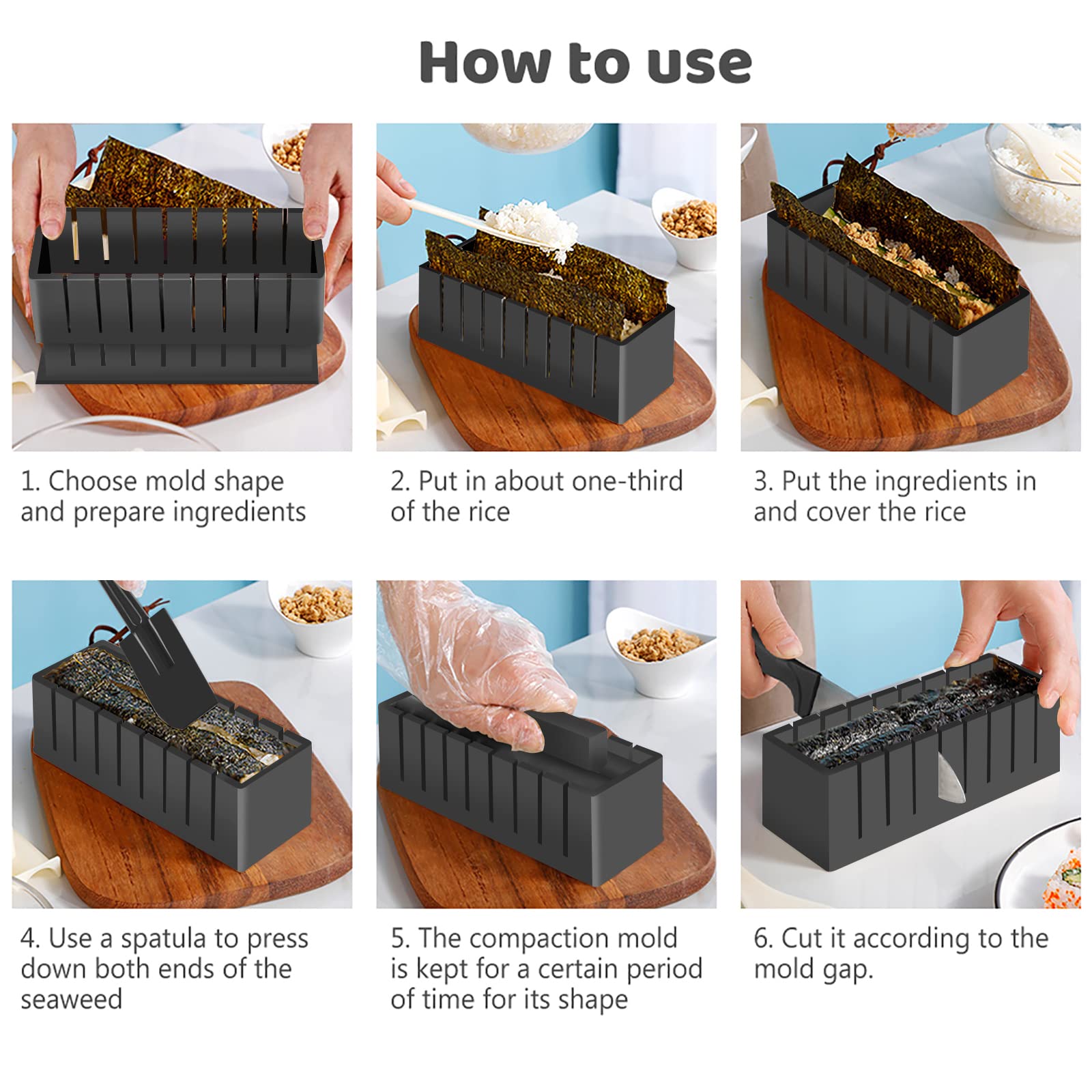 Sushi Set, 20-teiliges Kit für Anfänger, um sich selbst Sushi zu machen, Sushi-Platte mit Reisrollenformen, Gabel, Messer, Rollmatte, Sticks