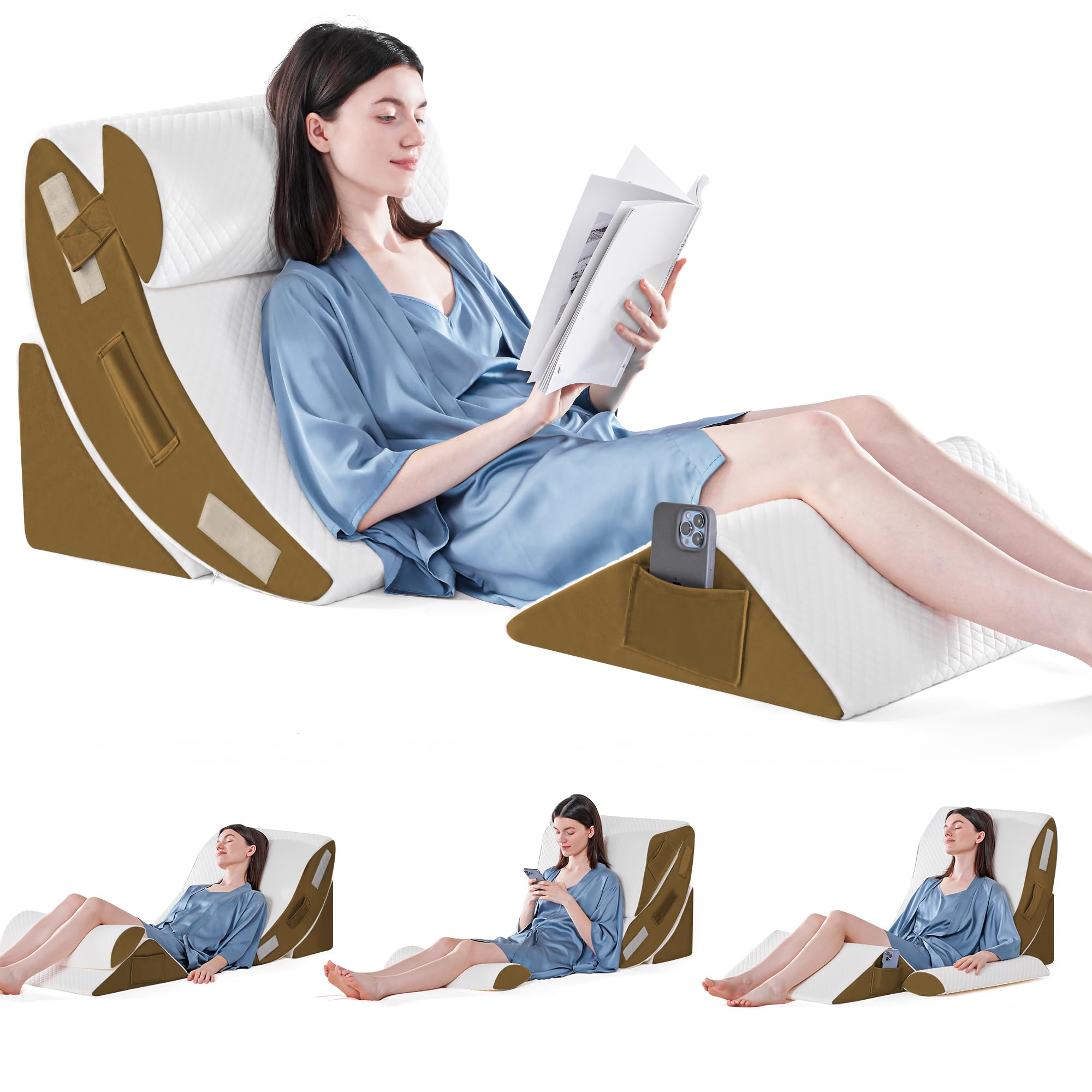 Orthopädische Bett Keil Kissen Set für das Schlafen, Post Chirurgie Schaum Kissen für Körper, Rücken und Beine Schmerzlinderung, Dreieck justierbare Stützkissen mit Säure Reflux Schlafkissen Weiß