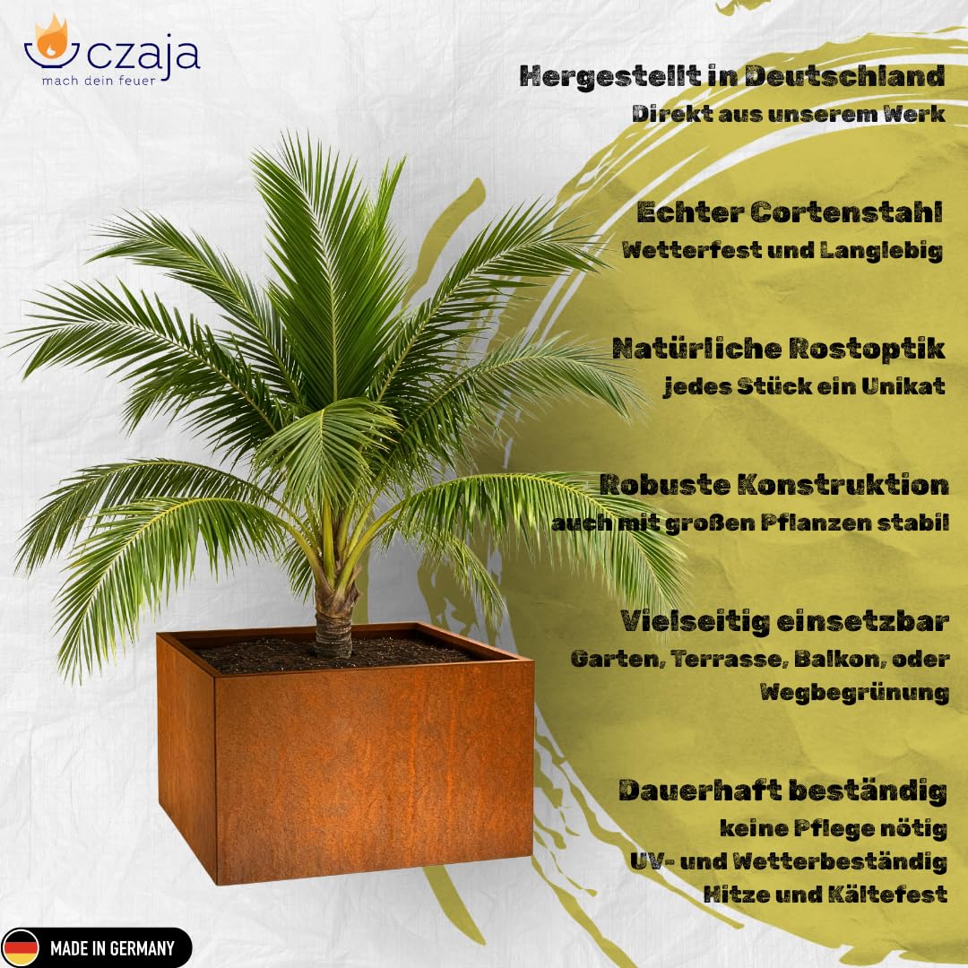 Cortenstahl Pflanzkübel - Blumenkübel quadratisch – wetterfest & langlebig – Garten Terrasse Balkon – Edelrost Pflanzgefäss