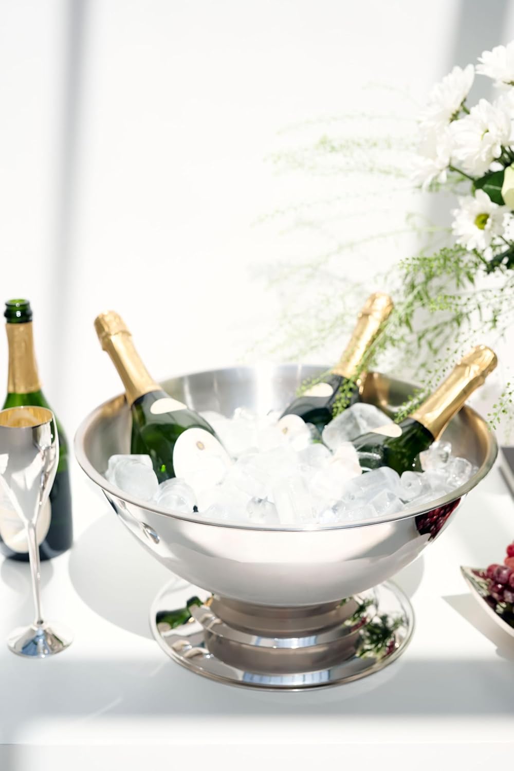Champagner Kühler Cara (Ø 40 cm, groß) aus Edelstahl - Flaschenkühler, Sektkühler - Getränkekühler für 5 Flaschen - Schale für Wein, Sekt & Eiswürfel - Weinkühler