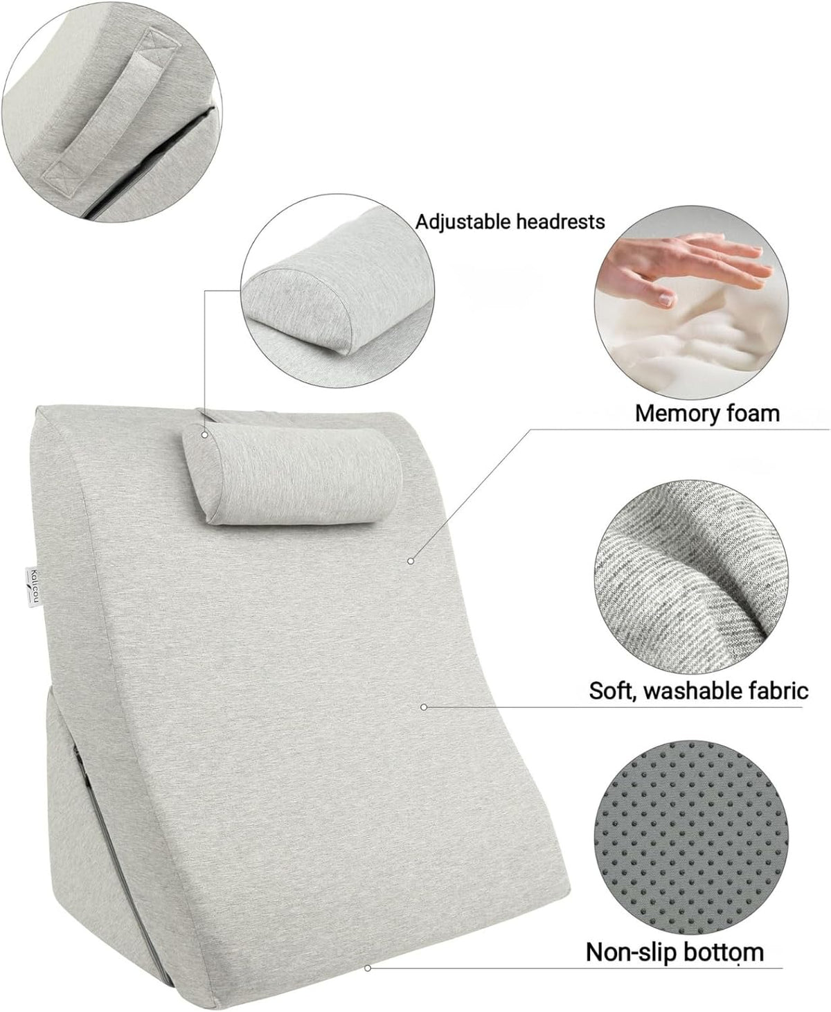 Lesekissen – Rückenkissen, verstellbare Kopfstütze, Memory-Schaum, abnehmbarer Bezug, atmungsaktiv & rutschfest, Griff – dreieckig für Rücken, Hals & Beine – 60 x 50 x 30 cm