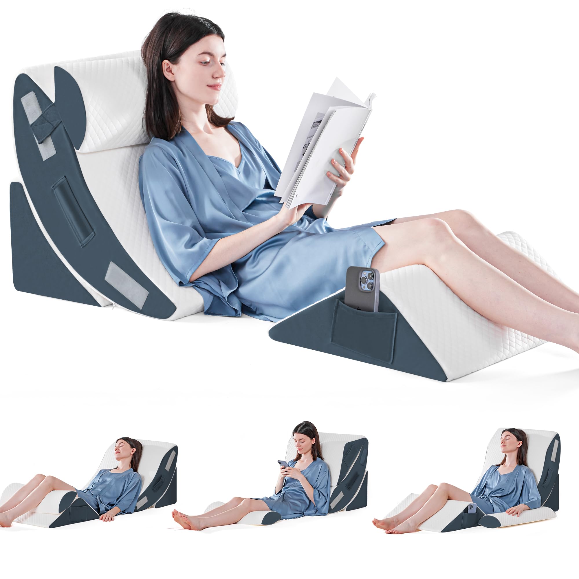 Orthopädische Bett Keil Kissen Set für das Schlafen, Post Chirurgie Schaum Kissen für Körper, Rücken und Beine Schmerzlinderung, Dreieck justierbare Stützkissen mit Säure Reflux Schlafkissen Weiß
