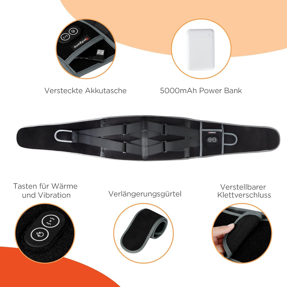 Wärmegürtel für Rücken mit Akku Rückenmassagegerät USB Heizgürtel