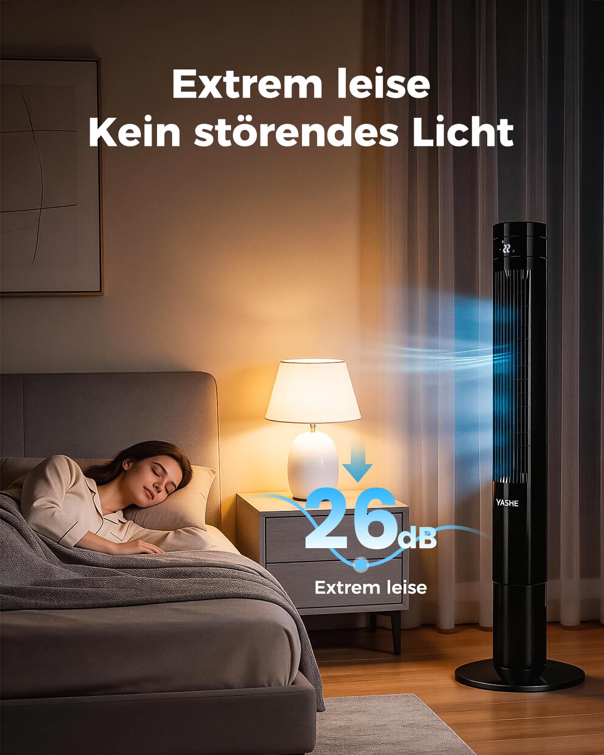 Turmventilator mit Fernbedienung, 85°-Oszillation, leiser Standventilator (28 dB), 3 Geschwindigkeitsstufen, 2 Modi, 12-Stunden-Timer, LED-Anzeige, für Schlafzimmer, Büro und Zuhause