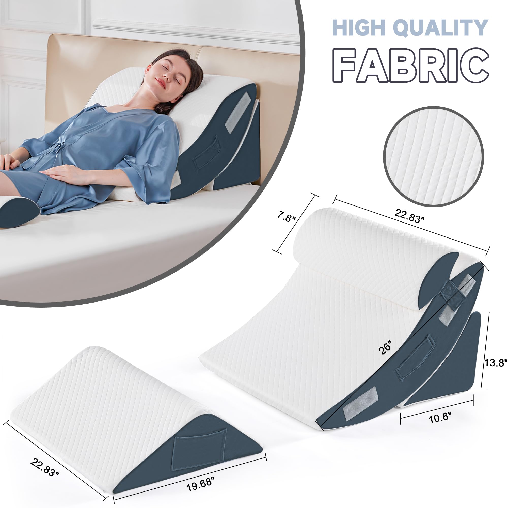 Orthopädische Bett Keil Kissen Set für das Schlafen, Post Chirurgie Schaum Kissen für Körper, Rücken und Beine Schmerzlinderung, Dreieck justierbare Stützkissen mit Säure Reflux Schlafkissen Weiß