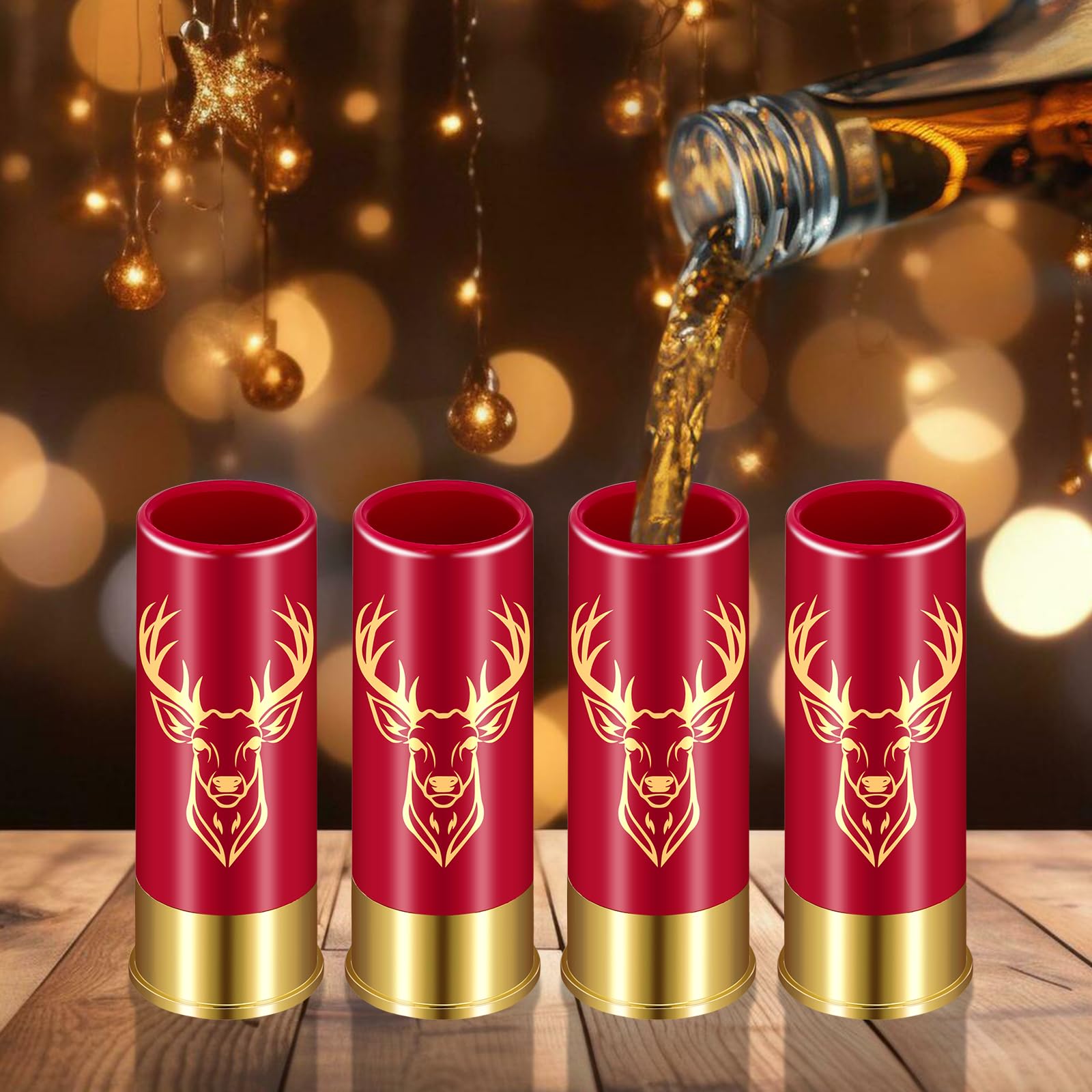 Schnapsgläser mit Hirschkopf, Grosspackung mit Geschenkbox, für Männer und Frauen, Hochzeitsfeier, Vatertag, Geschenke für Jäger, 12 GA Hirschjagd, Kleine Schnapsbecher, 45 ml, Plastik, Schwarz
