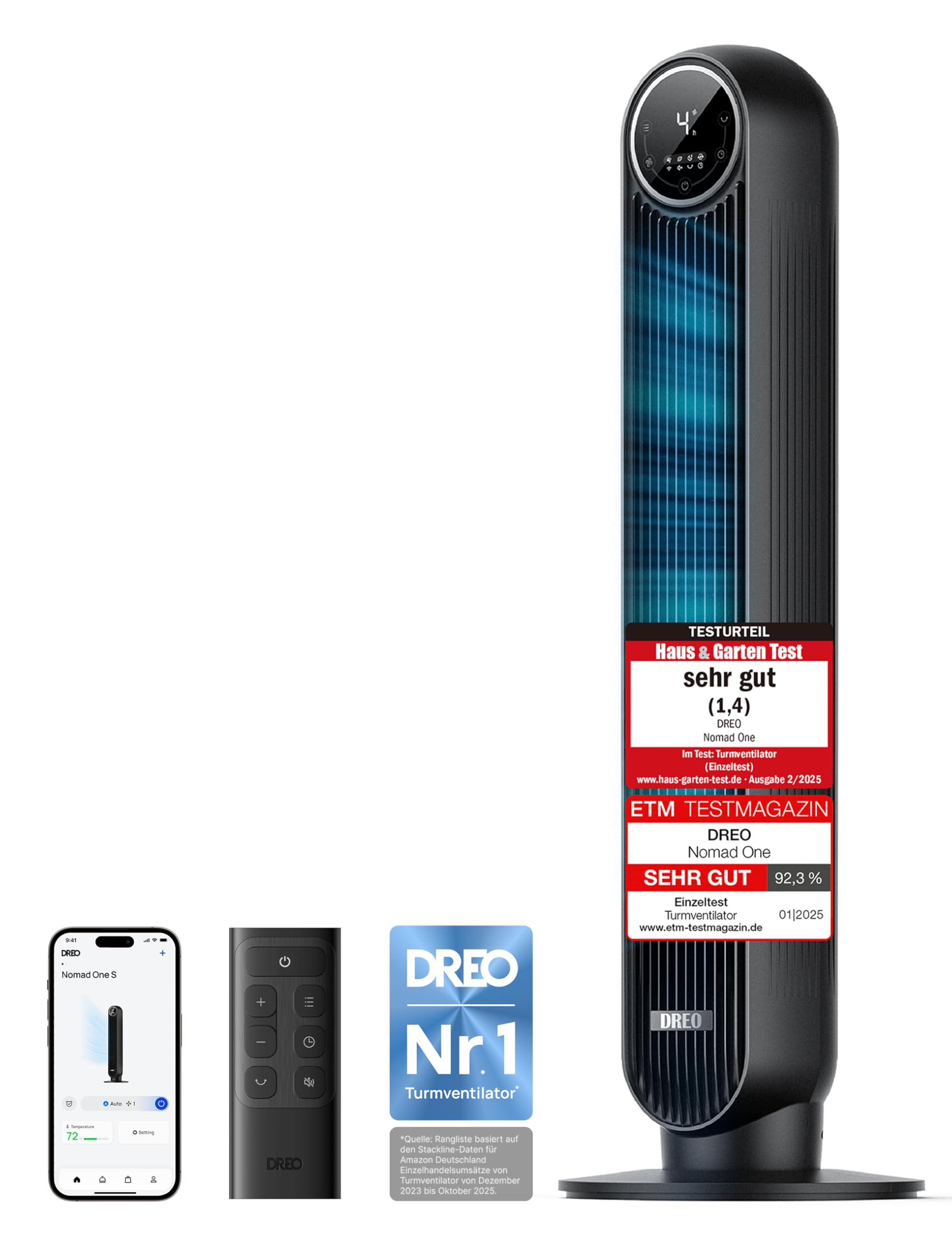 Leiser Turmventilator, 10 m Wurfweite 8 Geschwindigstufen 4 Modi 8 Std. Timer 90° oszillierende Ventilator mit Kühlung Fernbedienung für Schlafzimmer,Turmventilator 307, Schwarz