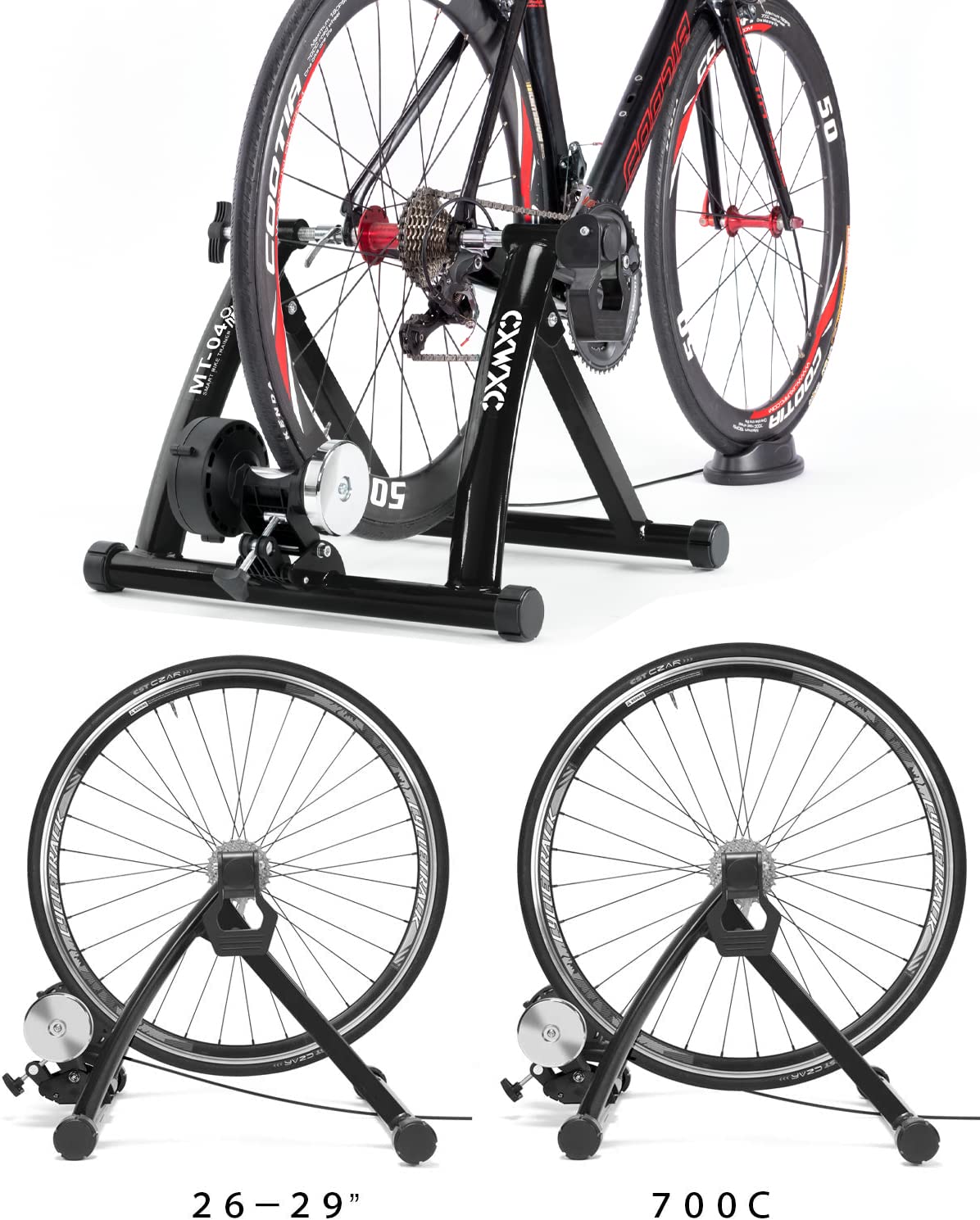 Fahrrad Rollentrainer, Klappbar Stahl Bike Trainer mit Schnellspanner Vorderradunterlage Radtrainer für 26-29 Zoll Fahrradtraining Fahrradfahren Zuhause Indoor