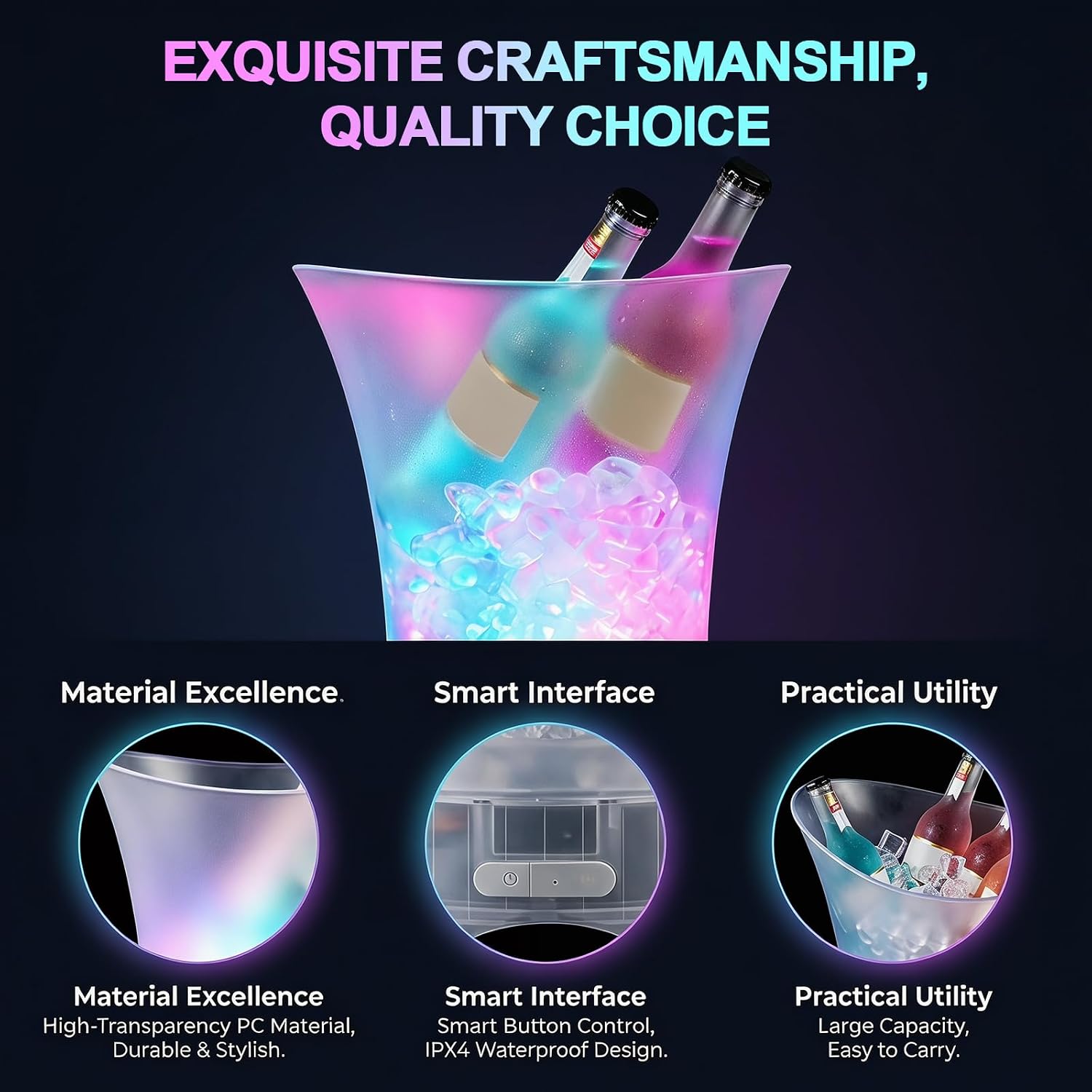Neu Led Eiskübel mit Musik, 5L Multicolor LED Sektkübel, Sektkühler, Eiskübel mit Mehreren Farbverlauf, Farbe Einstellbar, Bluetooth-Konnektivität für Festival Party Zuhause Bar Club