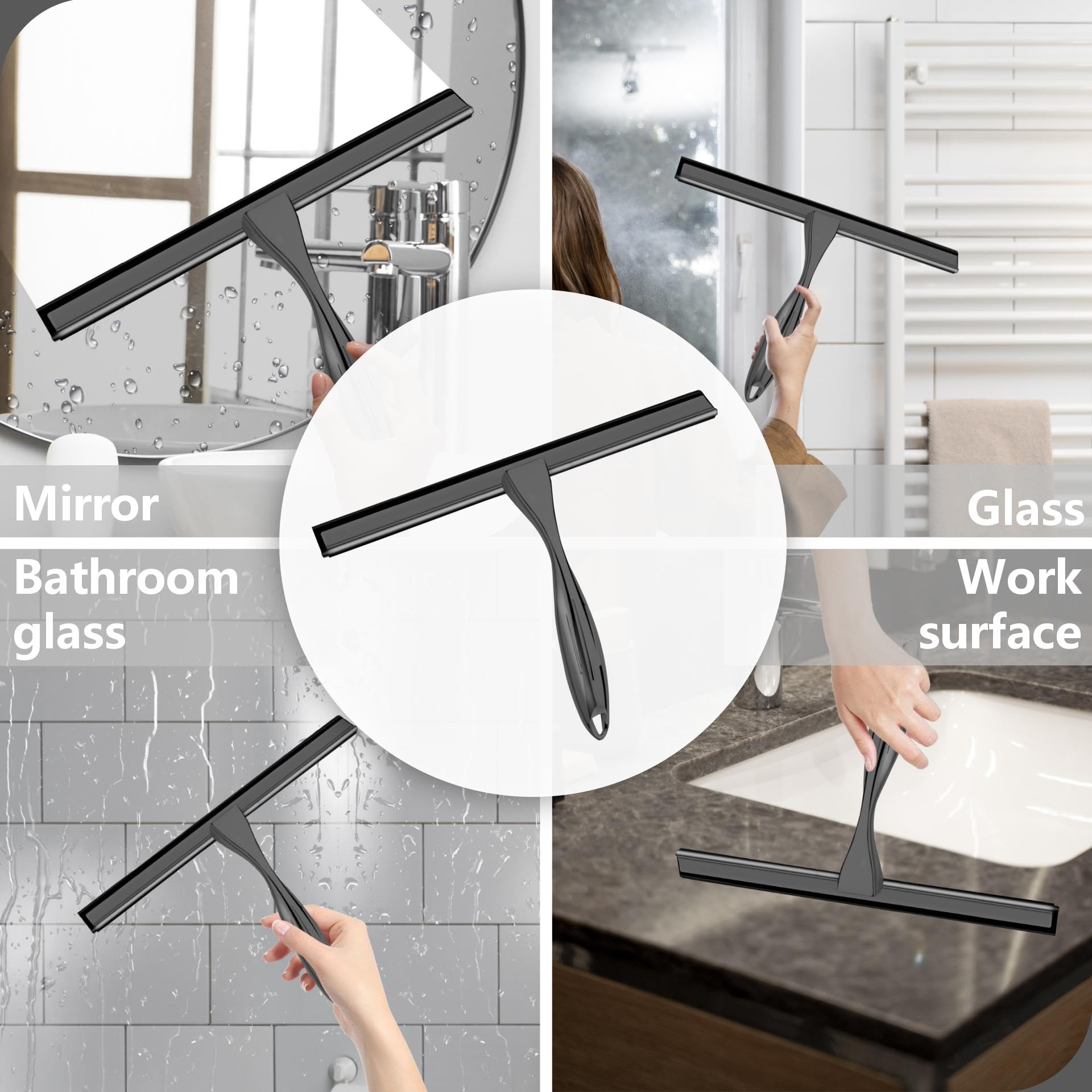 Duschabzieher Mit Selbstklebe Haken & Ersatzklingen, Silber Abzieher Dusche, rutschfest Kurzer Handgriff Glaswischer, Glas Wasserschieber, Duschwand Abzieher