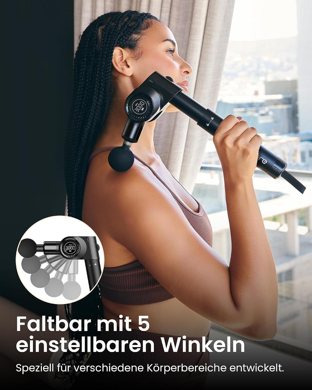 Massagepistole,Napre Faltbare Massage Pistole Massage Gun mit Verlängerungsgriff und Einstellbaren Winkeln,Muskel Percussion Massagegerät für Schulter Körper Rücken,32 Geschwindigkeiten,6 Aufsätze
