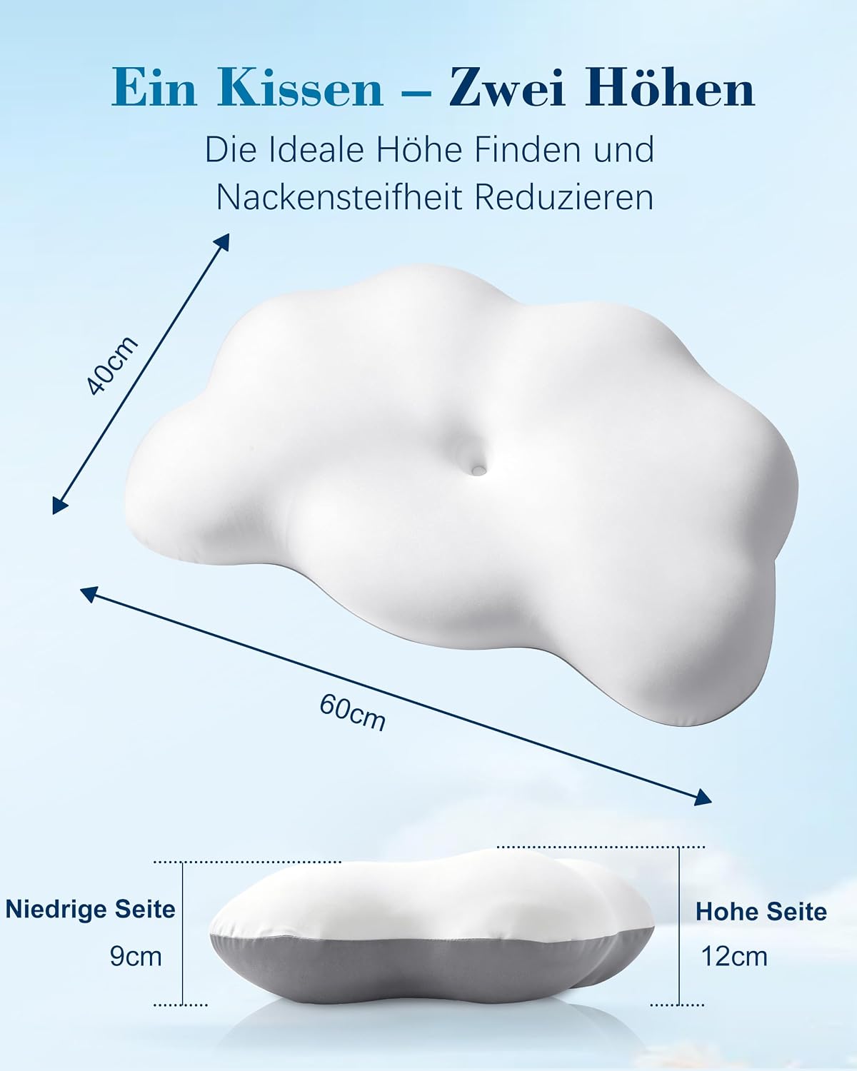 Nackenkissen Wolkenkissen Memory Foam für Alle Schläfer, Weiß+Grau