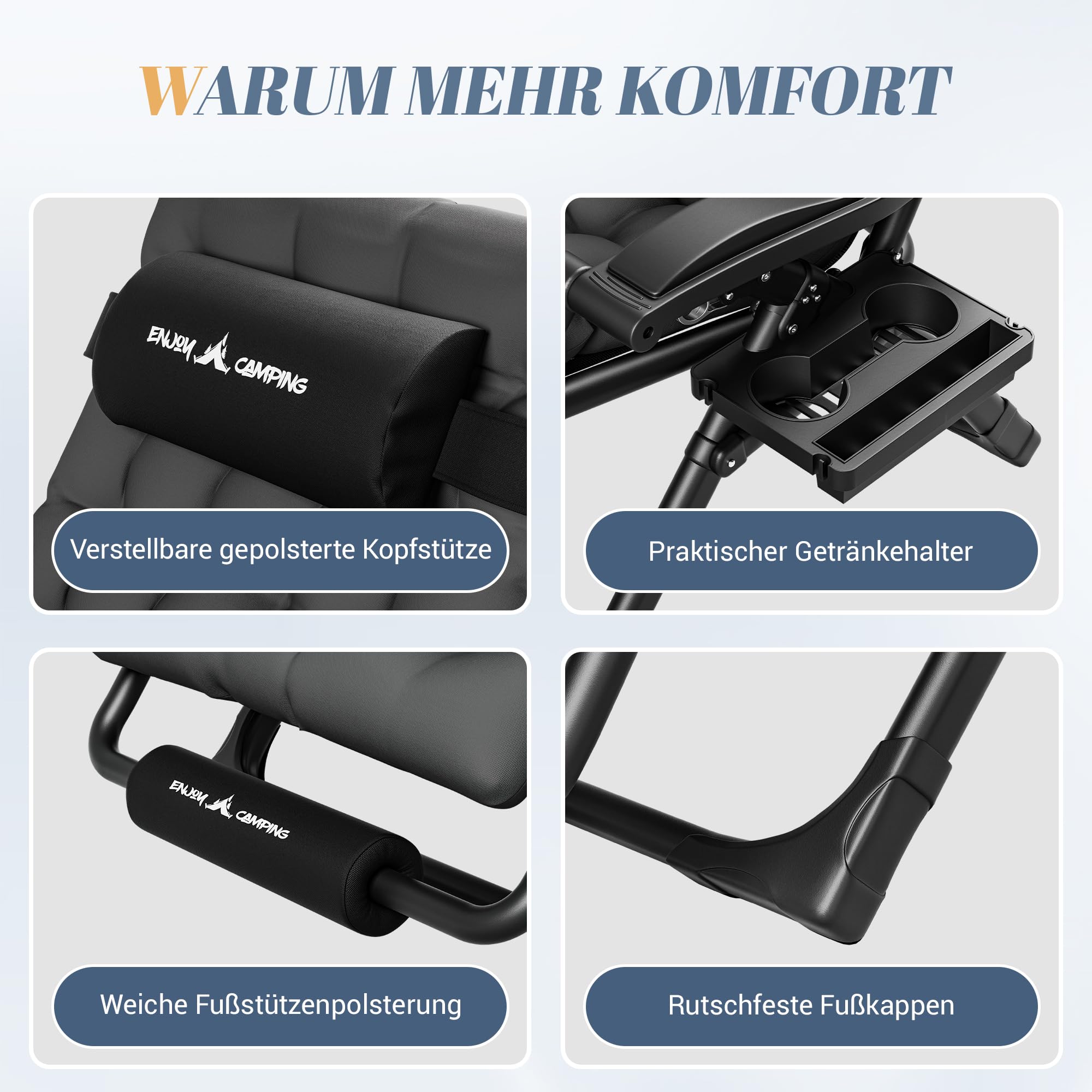 Sonnenliege Liegestuhl Klappbar Mit Getränkehalter Gartenstuhl Mit Auflage Polster, Liegestuhl, Extra groß Gartenliege, Verstellbar Rückenlehne Garten Liege