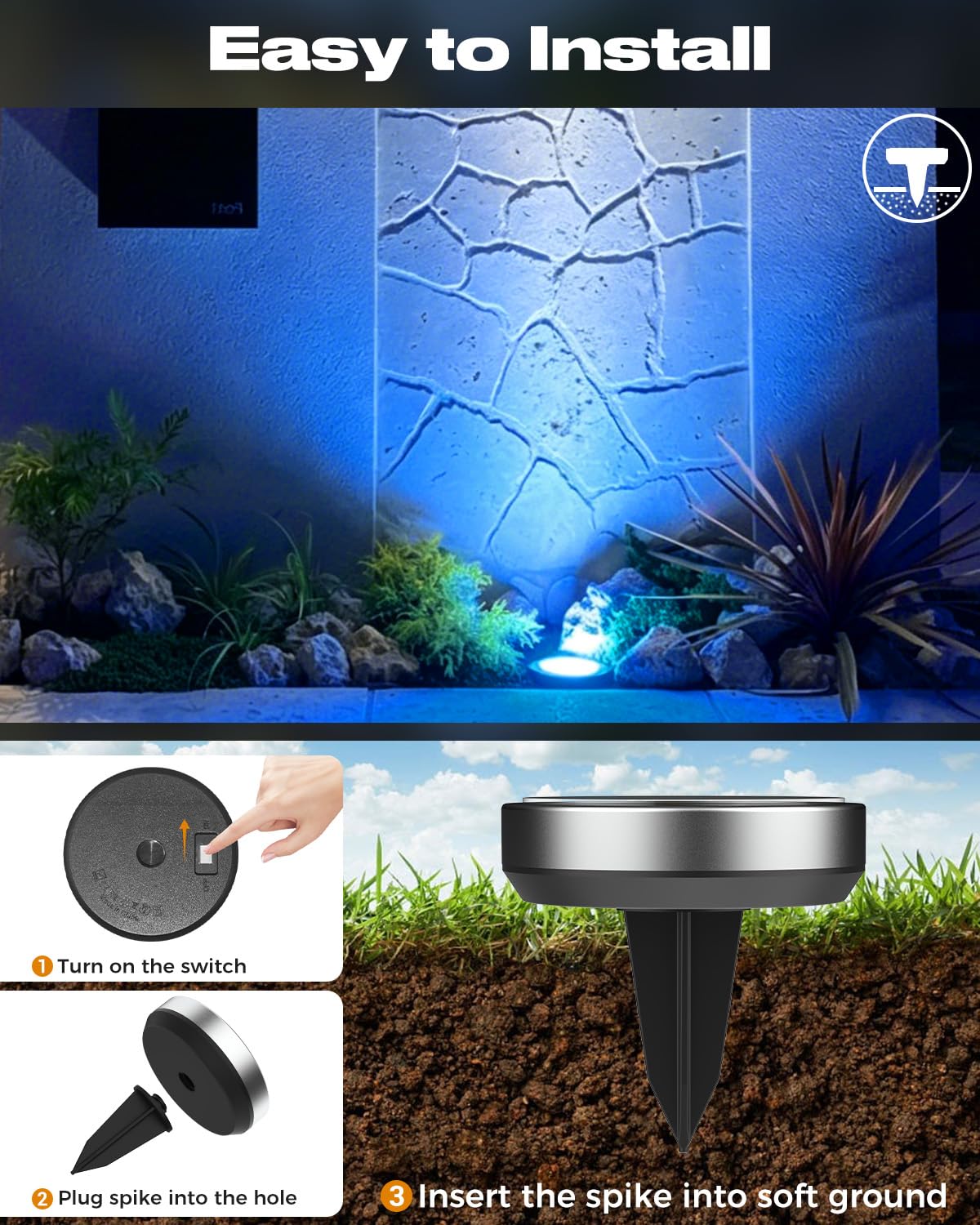 Solar Bodenleuchten Aussen, 8 LED Gartenbeleuchtung Solar Wasserdicht Boden Solarleuchten, Solarlampen für Außen Garten Rasen Auffahrt Gehweg