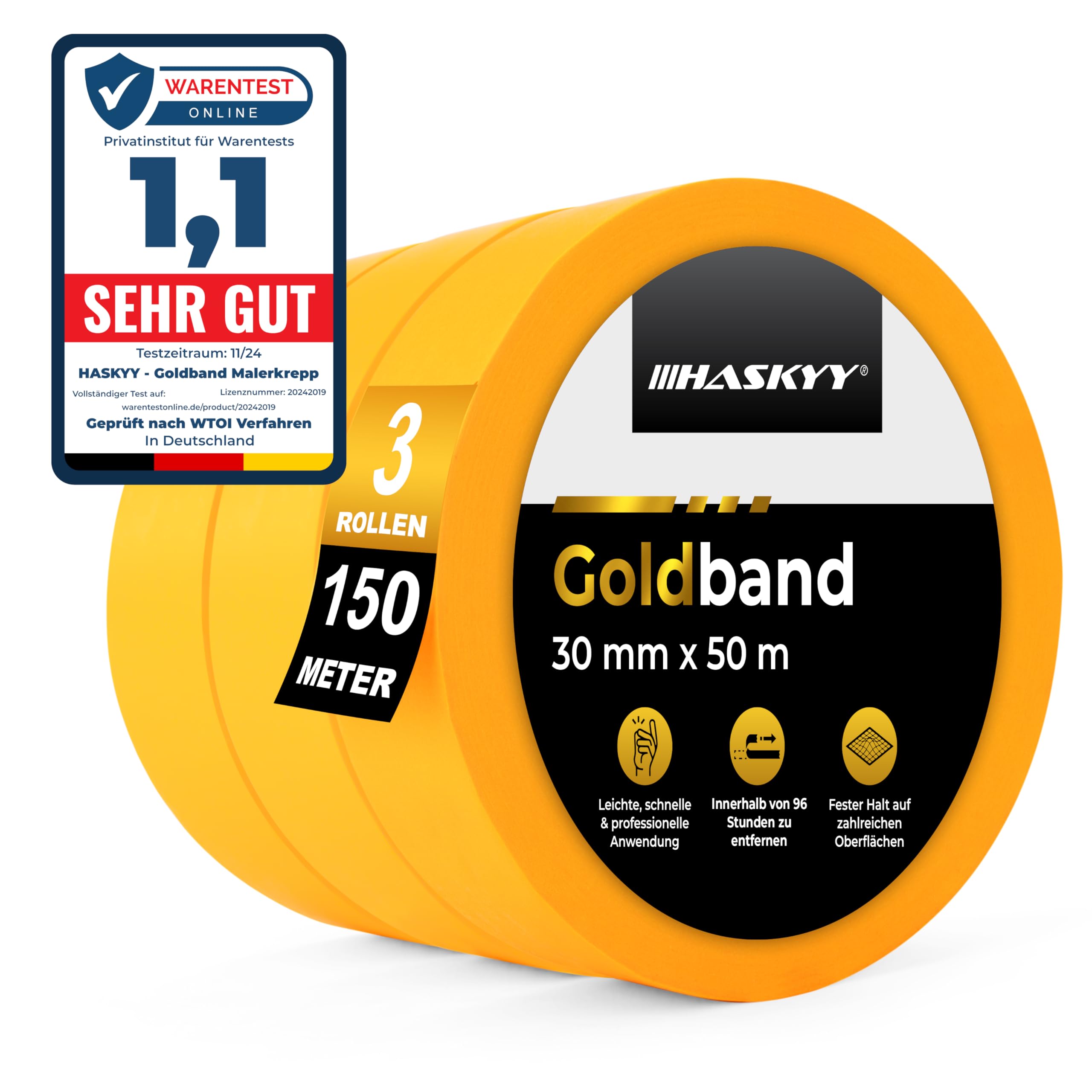Goldband Malerkrepp Kreppband 3x Malerband 30mm x 50m Profi Abdeckband Malertape Klebeband Washi Tape Gold Papiertape Selbstklebend