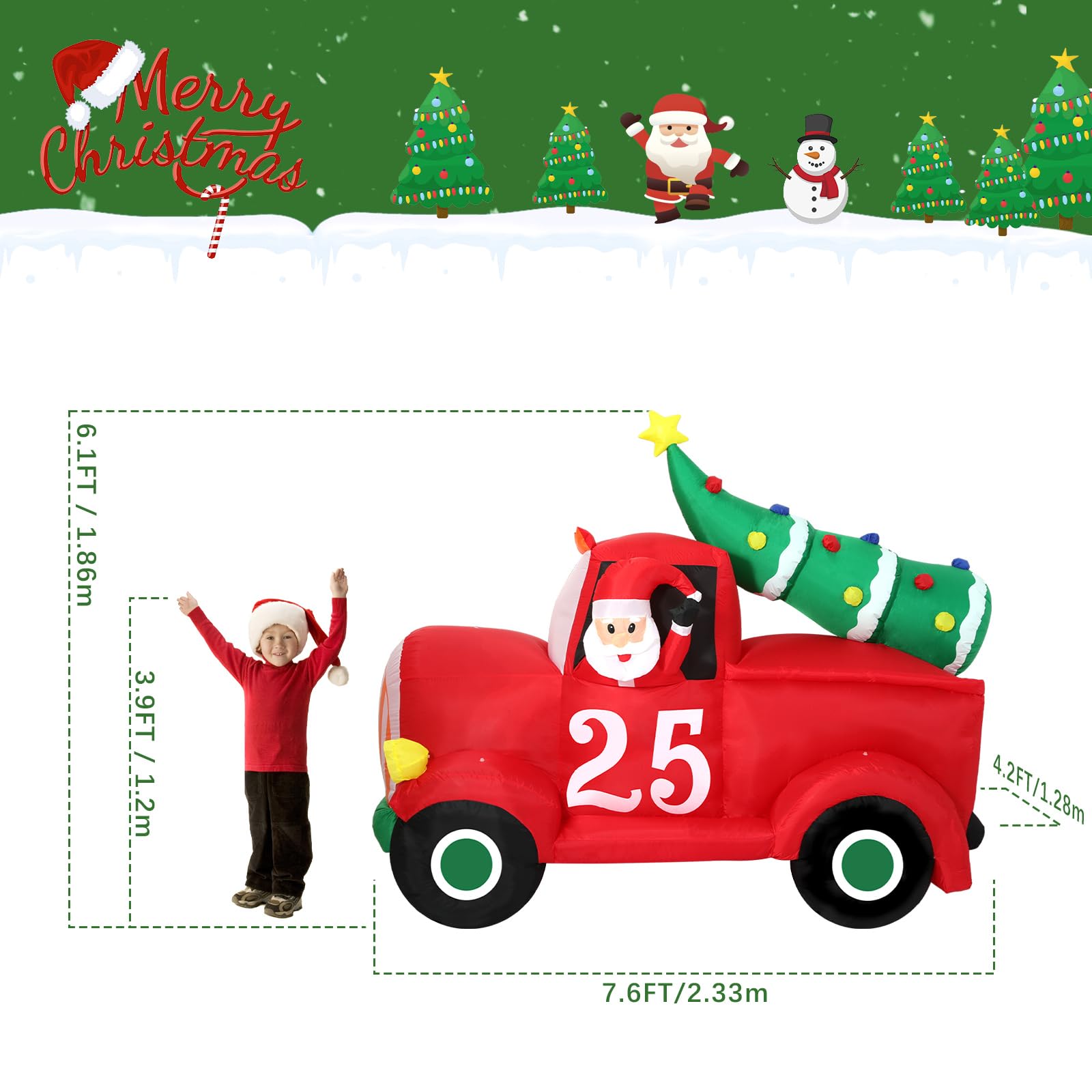 Aufblasbare Weihnachtsdeko, Riesiger Weihnachtsbaum Bogen mit 8 LED Leuchten, Wasserfest Beleuchtet Aufblasbar Weihnachtsdeko Aussen für Hof Garten Feiertag Weihnachtsdekoration