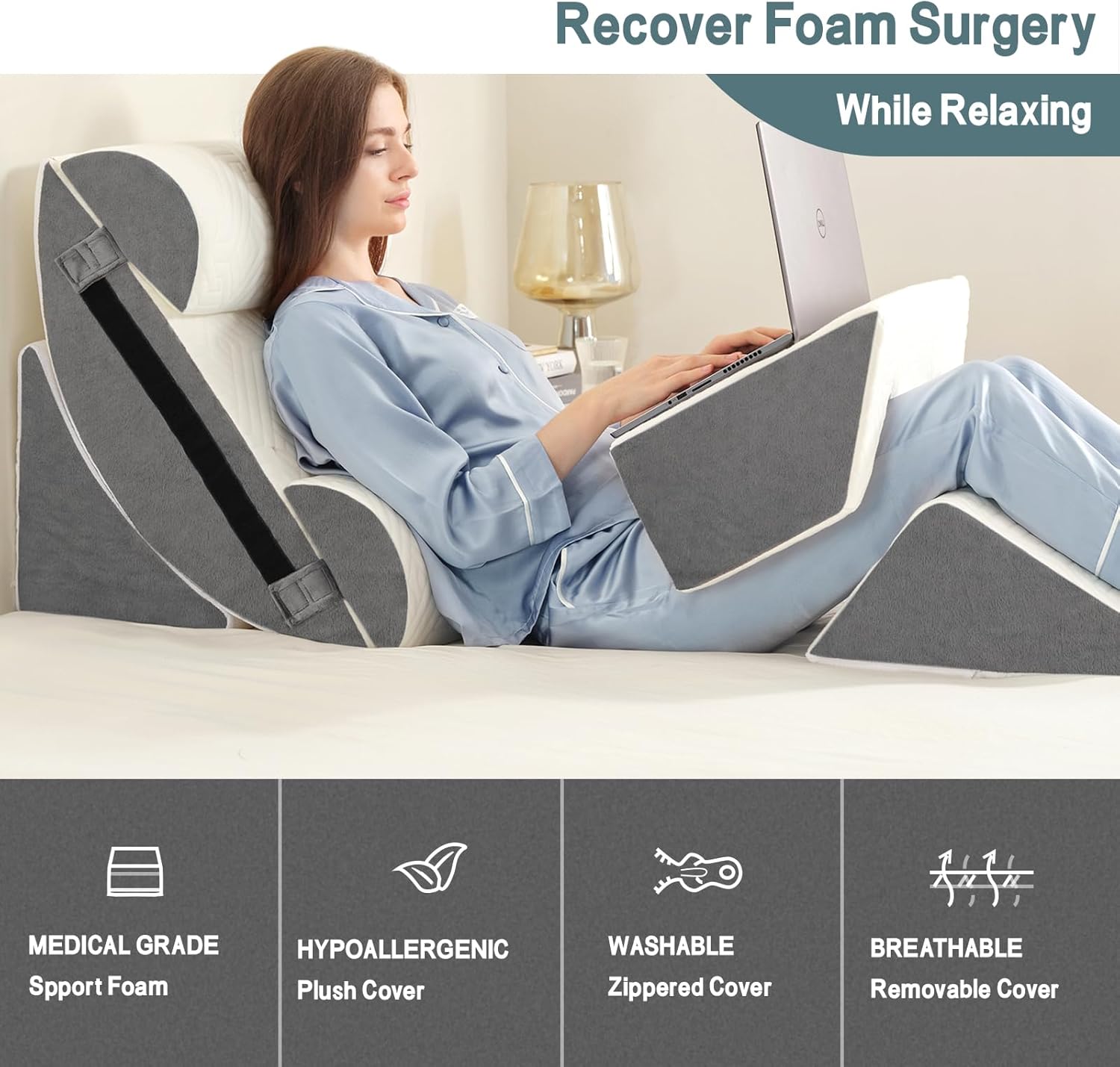 Orthopädisches Bett Keil Kissen Set / Memory Foam zum Schlafen, Rücken- und Beinschmerzlinderung Bequem und justierbare Stützkissen-Anti Schnarchen, Sodbrennen