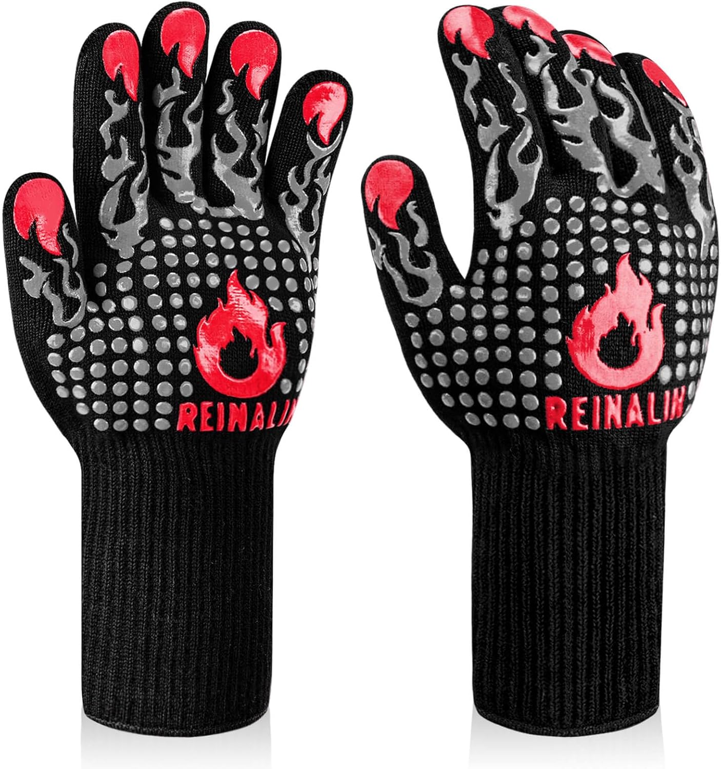 Gants de cuisine Reinalin, résistants à la chaleur jusqu'à 800 °C, gants de four, maniques, gants ignifugés, gants de barbecue, gants de cuisine, gants de pâtisserie (L/XL/XXL, noir)
