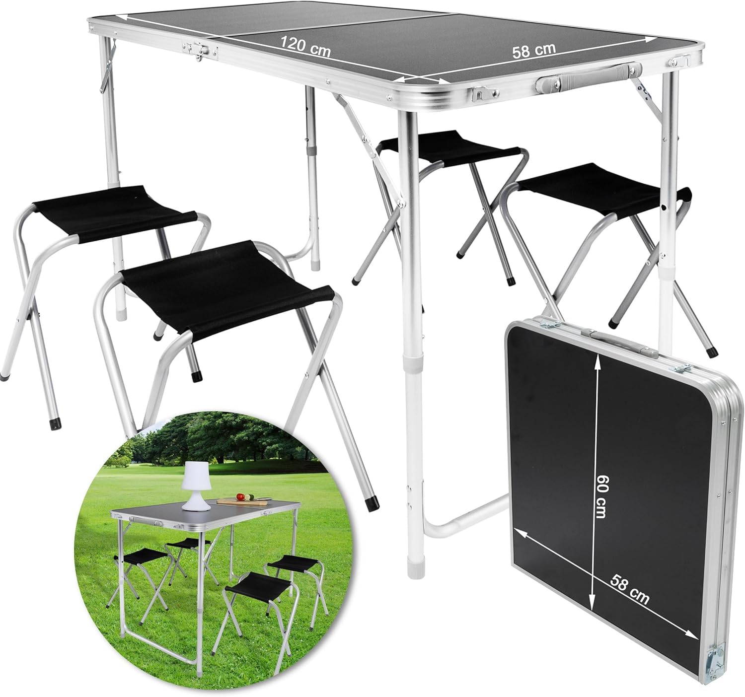 Multifunktionaler Klapptisch, für Camping, Märkte, Tapetentisch, für Feste im Garten, höhenverstellbar, schwarz