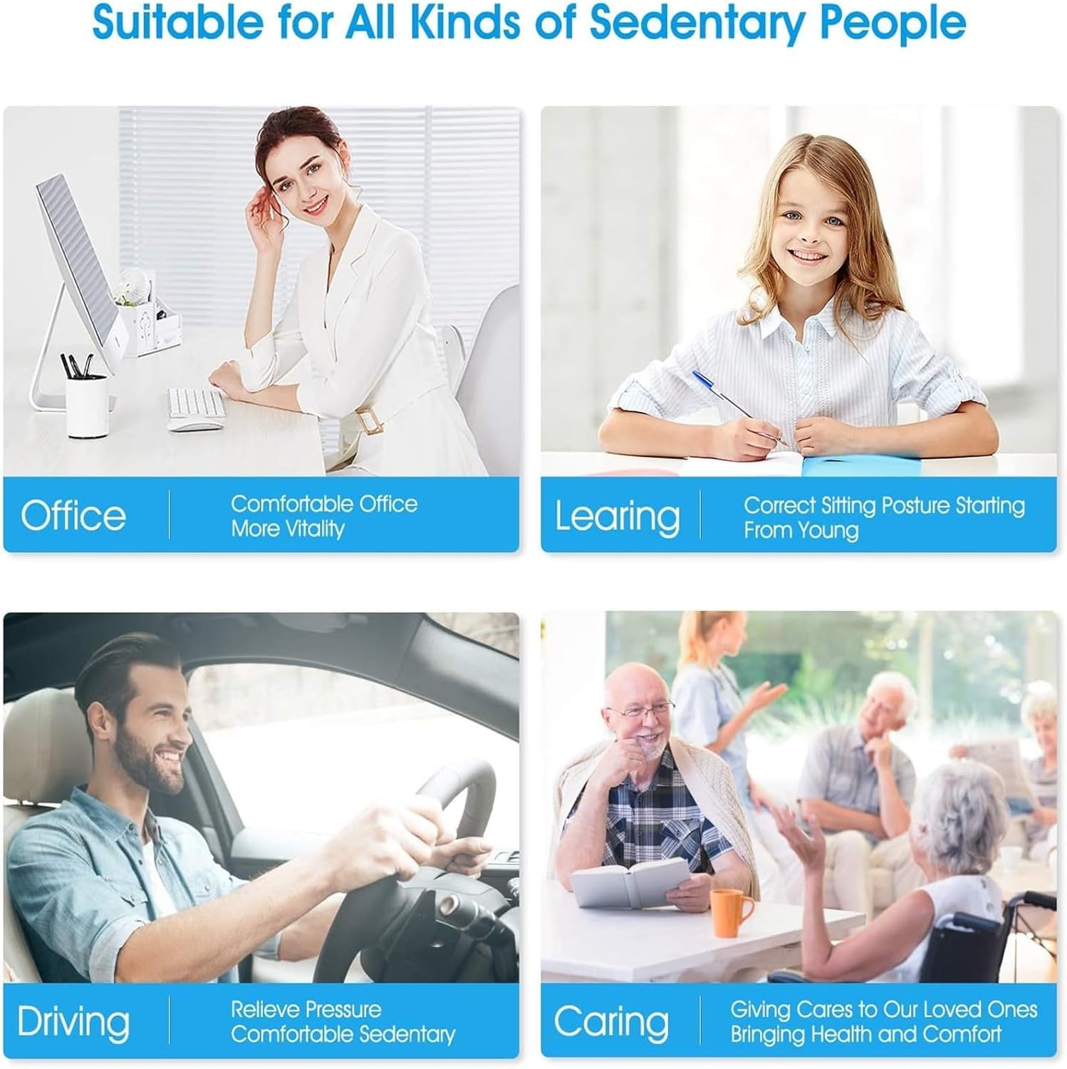 Sitzkissen, Orthopädisches Sitzkissen aus Memory Foam, Ergonomisches Sitzkissen für Bürostuhl /Autositz / Steissbeinkissen Stuhlkissen Sitzkissen Outdoor Zuhause, Schwarz