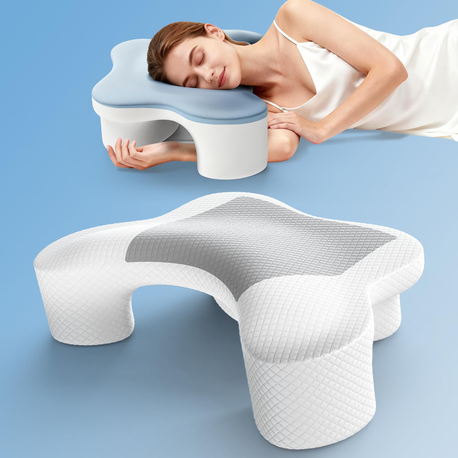Ergonomisches Seitenschläferkissen Mit Armausschnitt – Orthopädisches Nackenstützkissen Aus Memory-Schaum Für Nacken Und Schultern – Kissen Für Seiten-, Rücken- Und Bauchschläfer