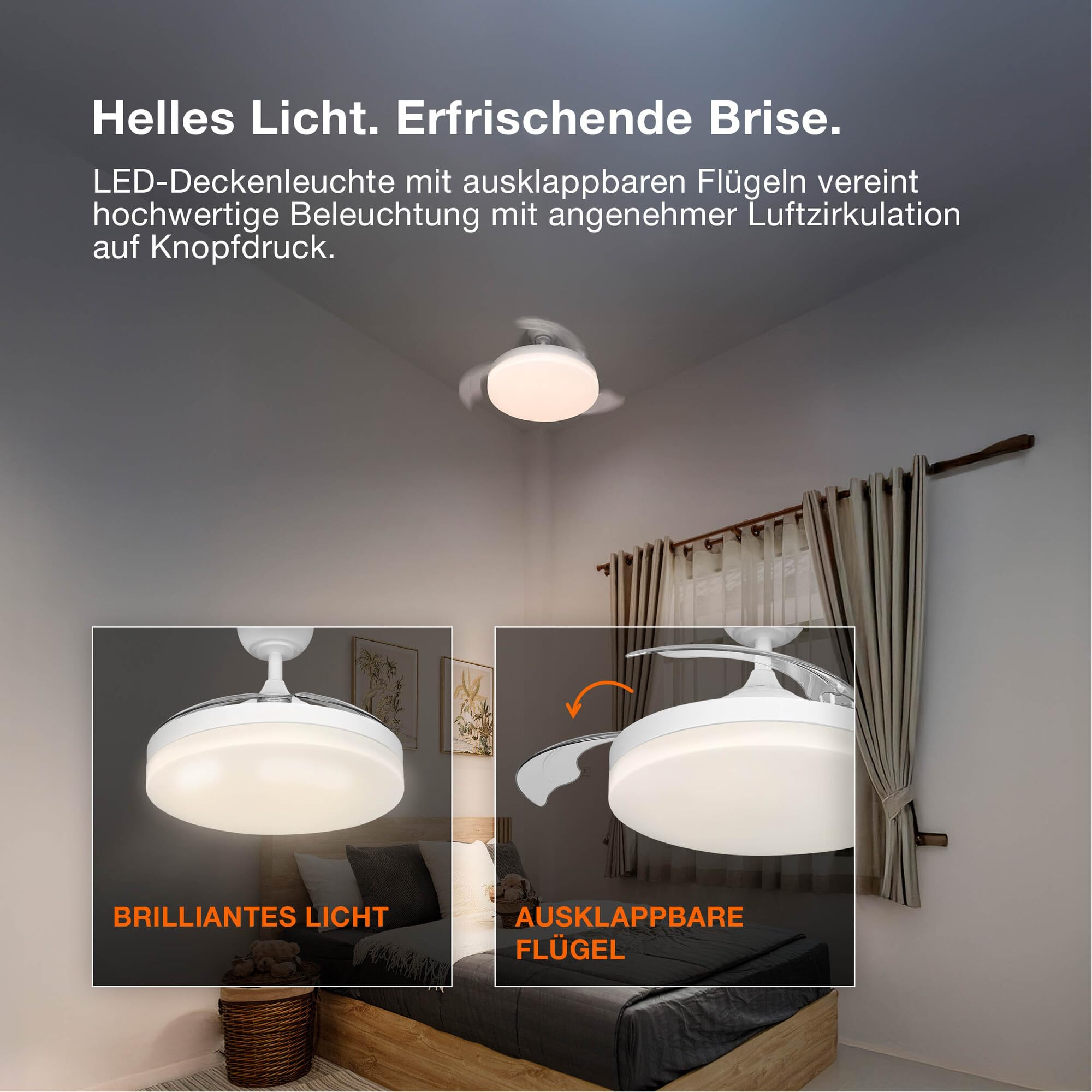 LED-Deckenventilator Caju, 48W, CCT, Holzoptik, IP20, für den Innenbereich, 6 Geschwindigkeitsstufen, steuerbar per Fernbedienung,