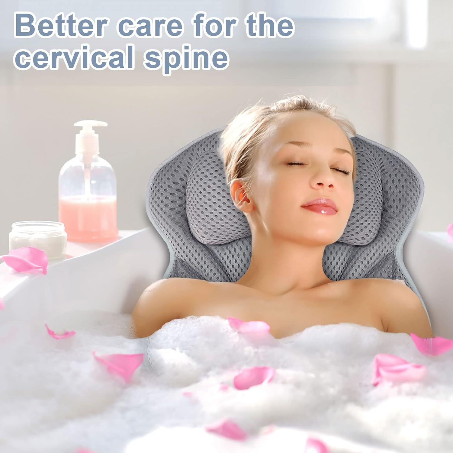 Badekissen, Halskissen für Badewanne, 4D Mesh Halskissen, Badekissen, Komfortbadkissen mit 6 Saugnäpfen für Home Spa und Badewannen, Stützen Kopf, Hals, Schultern, Rücken