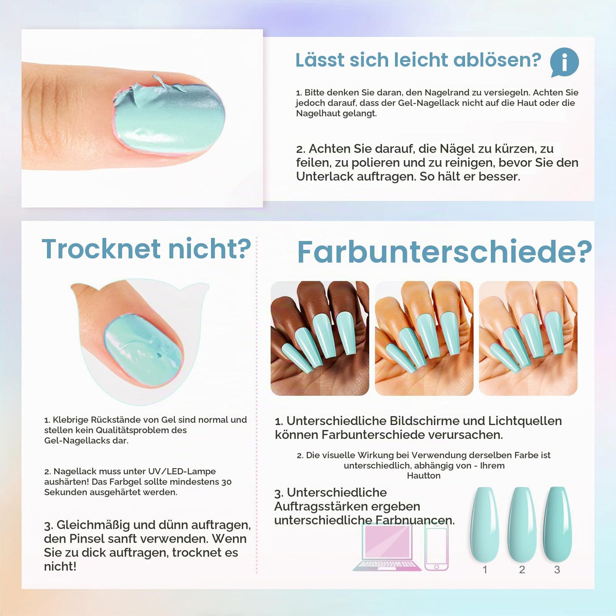 UV Nagellack Set Weiß Rosa Violett Rot Grün Blau Gel