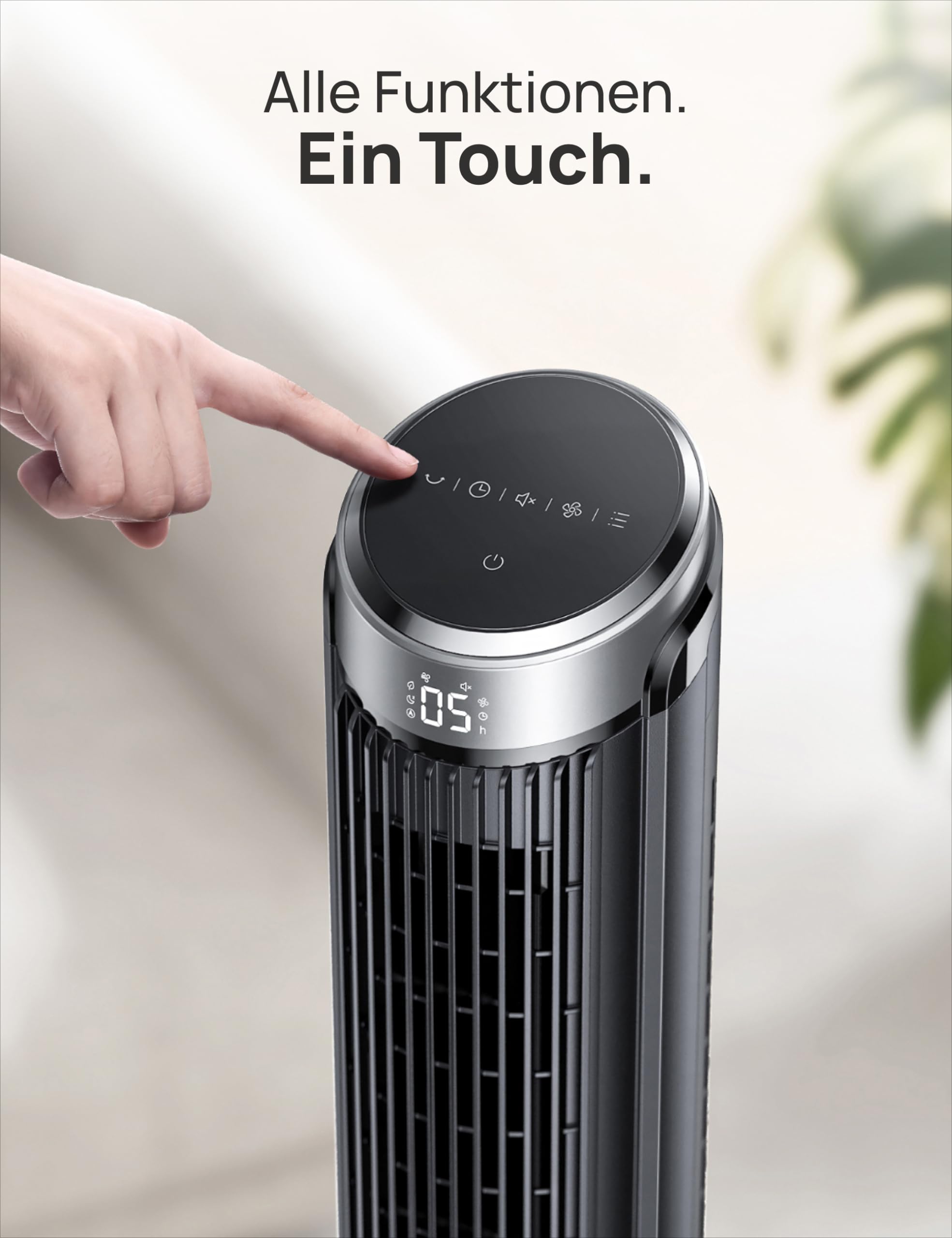 Leiser Turmventilator, Kühlung Fernbedienung 5-Geschwindigkeit 4 Modi 12 Std Timer, 90° Oszillierendes Tower Fan Standventilator für Schlafzimmer, Cruiser Pro T3, Schwarz