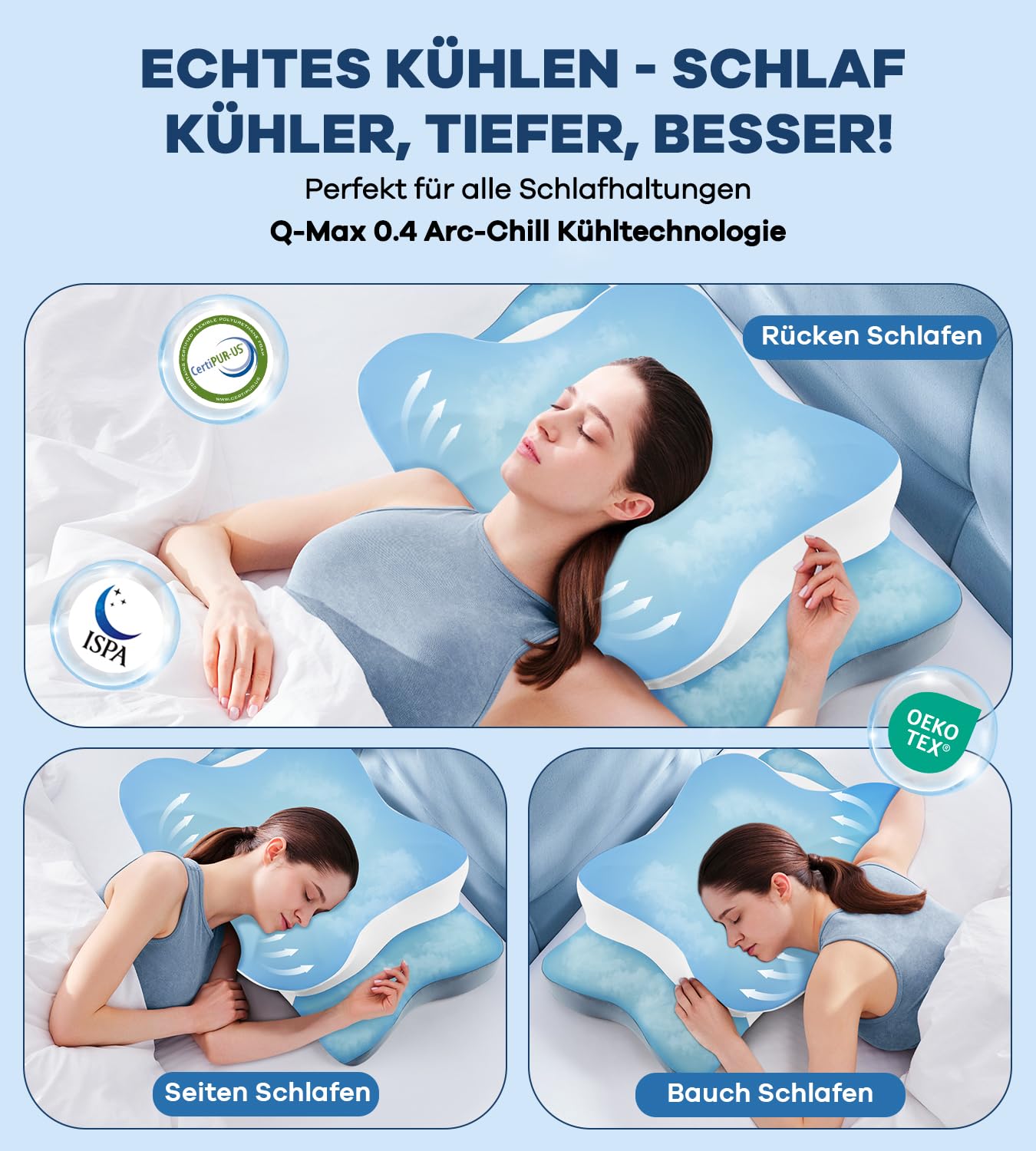Memory Schaumkissen, ergonomisches Halskissen, Seitenschläferkissen für Seiten, Rücken- und Magenschläfer
