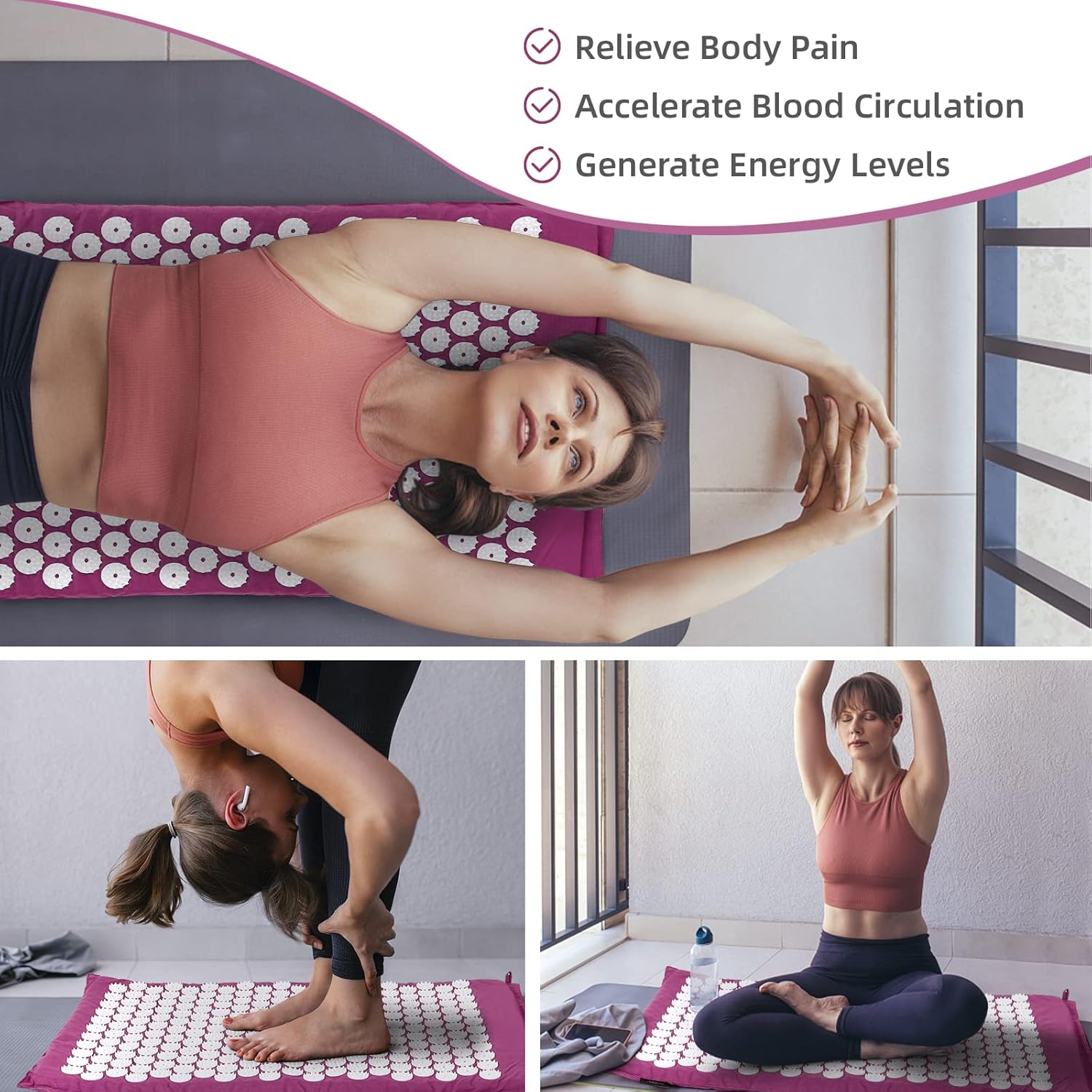 Akupressurset, Akupressurmatte mit Kissen für Nacken- und Rückenschmerzen, Magnetfeldtherapie und Akupressur mit Tragetasche, Akupressurmassagematte Ideal für Männer und Frauen