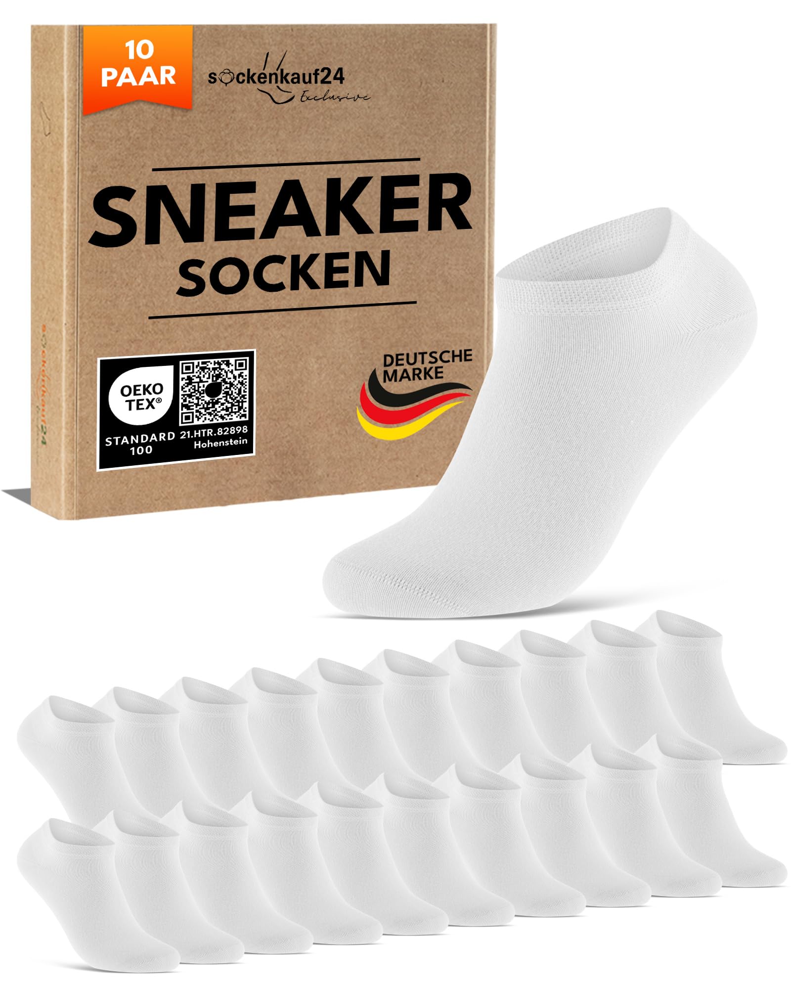 10 Paar Premium Trainer Socken für Männer und Frauen aus besegneter Baumwolle mit Comfort Bund ohne Drucknaht