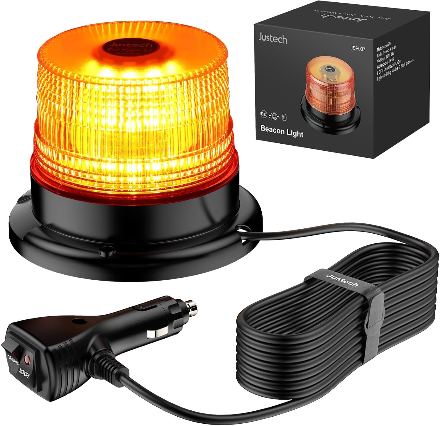Warnleuchte Rundumleuchte 360° Gelb Blitzleuchte 7 modus mit 5m Netzkabel Doppelter Schraube 12V / 24V Warnlicht mit Magnetfuß Notfallblinklampe Magnet Transparent für Auto LKW usw