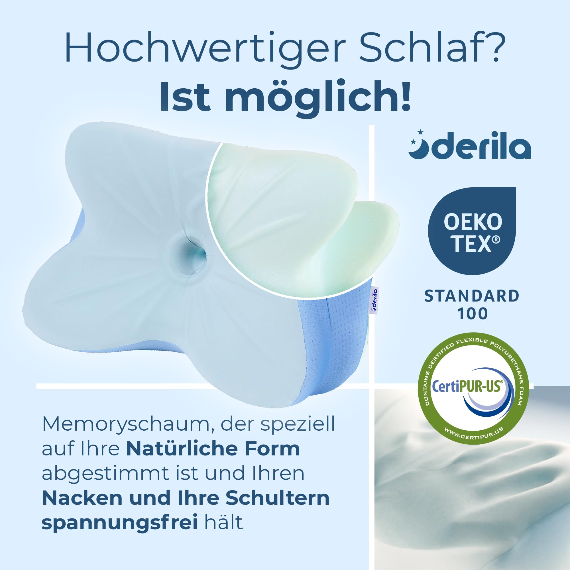 Ergo Halskissen, Memory Schaumkissen, Halsstütze Kissen, Ergonomisches Kissen, Kissen für Seiten, Rücken- und Bauchschläfer