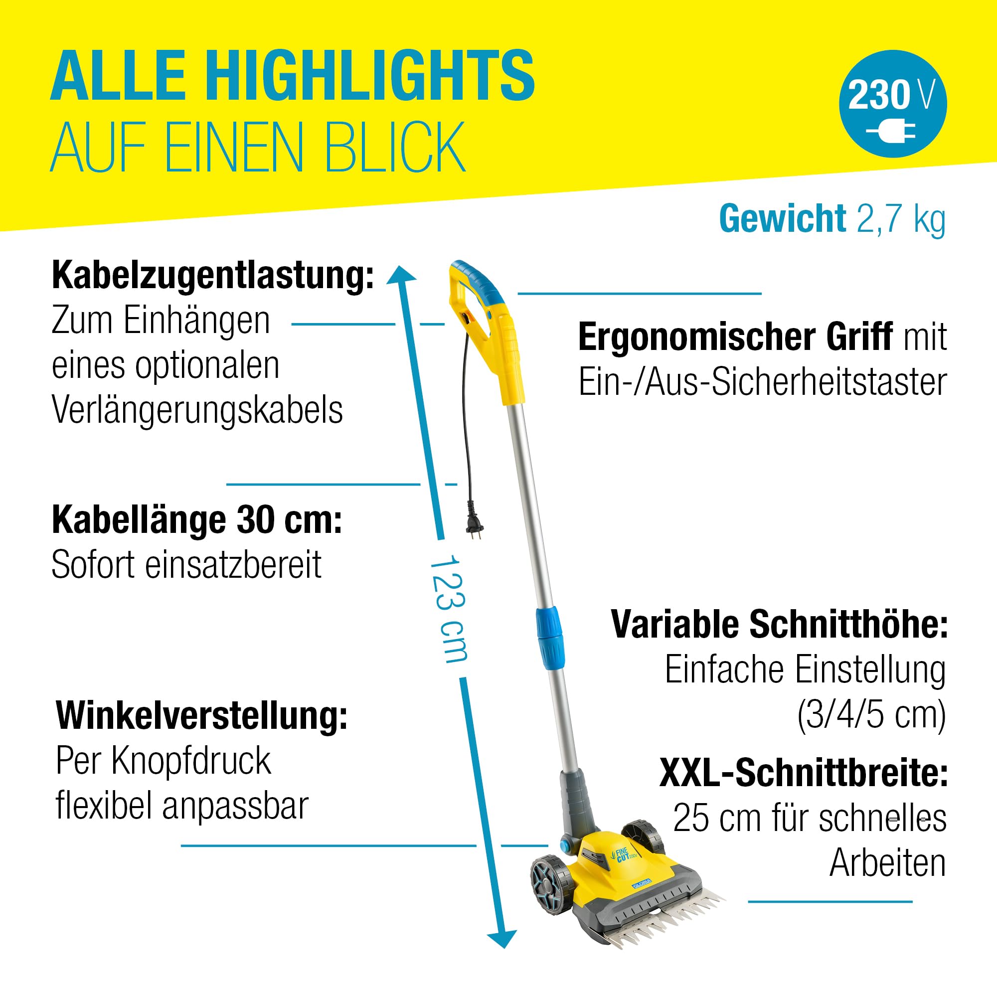 Rasentrimmer & Kantenschneider FineCut Varianten 18V Set | 25 cm Schnittbreite fĂŒr Rasenkanten & kleine GĂ€rten | inkl. Bosch Akku & LadegerĂ€t | Ideal als ErgĂ€nzung zum MĂ€hroboter, Gelb und Blau, Auswahl Varianten