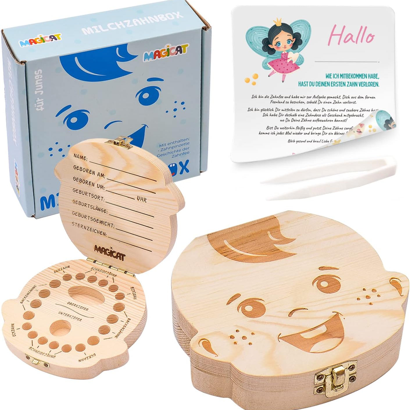 Milchzahndose Jungen, Zahndose aus Holz, Dose zur Aufbewahrung von Mil