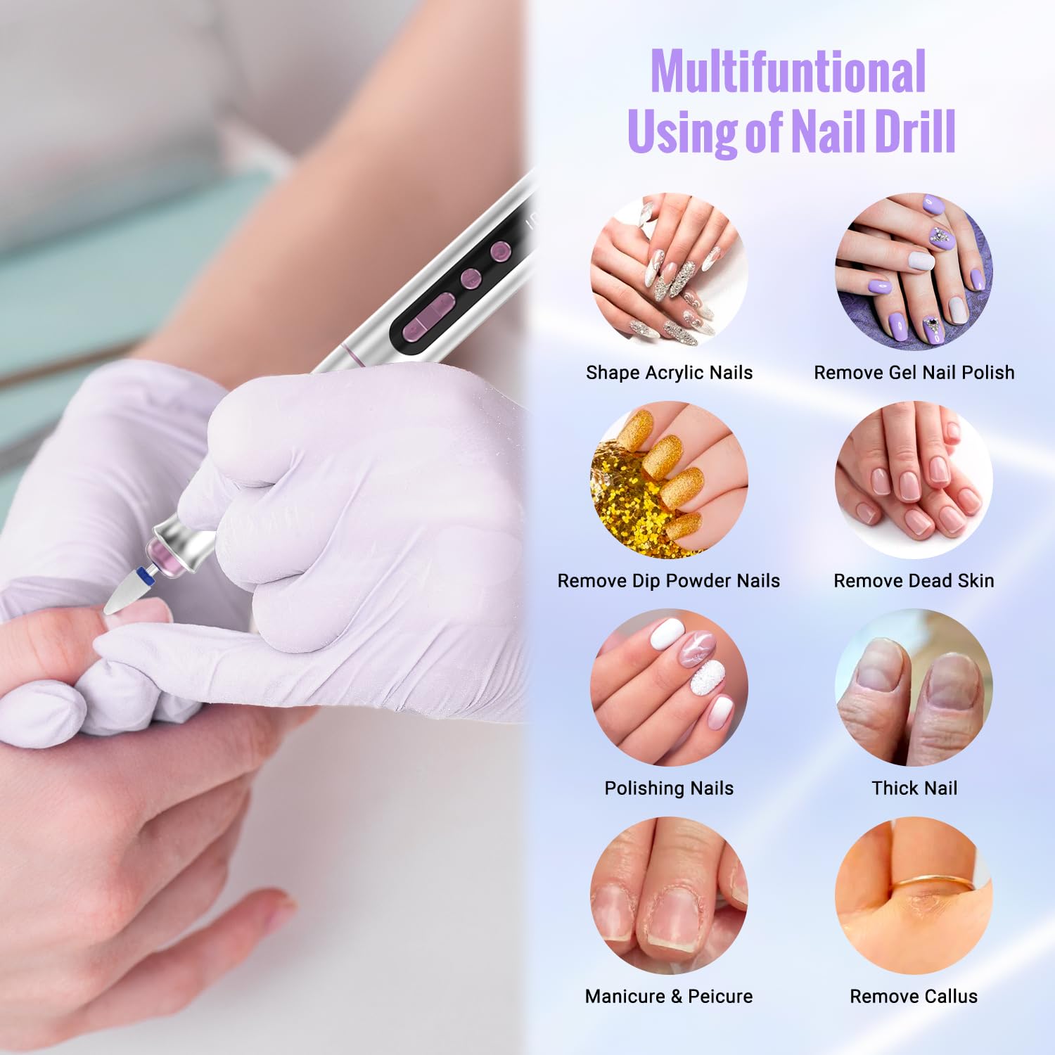 Nagelfräser Kabellos, 13 in 1 Fräser für Gelnägel 35000 u/min, Elektrische Nagelfeile Professionell Nail Drill, Maniküre und Pediküre Set Elektrisch für Semi Permanent, Acrylnägel