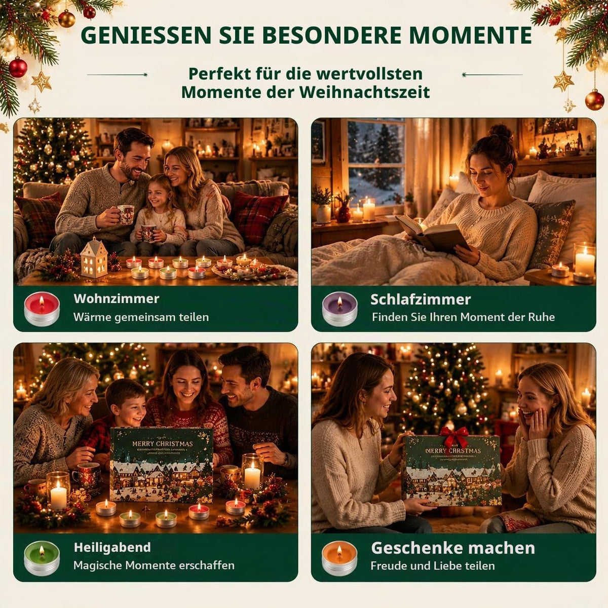 Adventskalender 2026, Duftkerzen Adventskalender Kerzen 2026, Weihnachtskalender Scented Candles 24 Tage Countdown Teelichter Geschenke für Frauen Mama