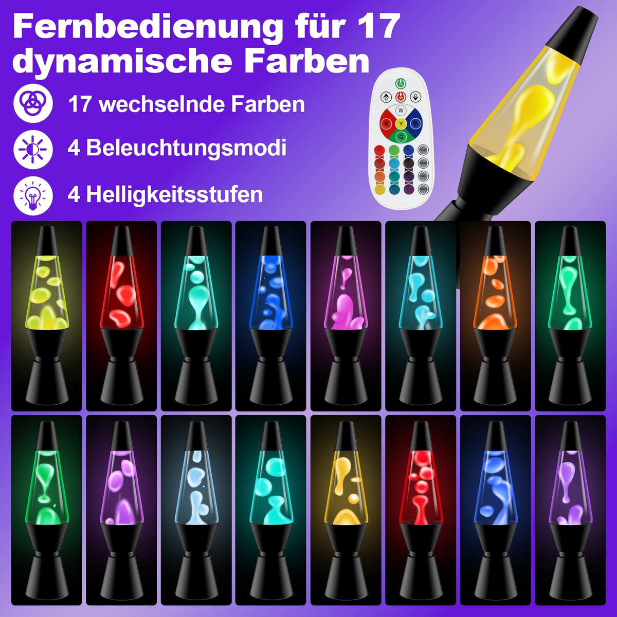 Lavalampe Große mit 17 Farbwechsel und Fernbedienung 40 cm