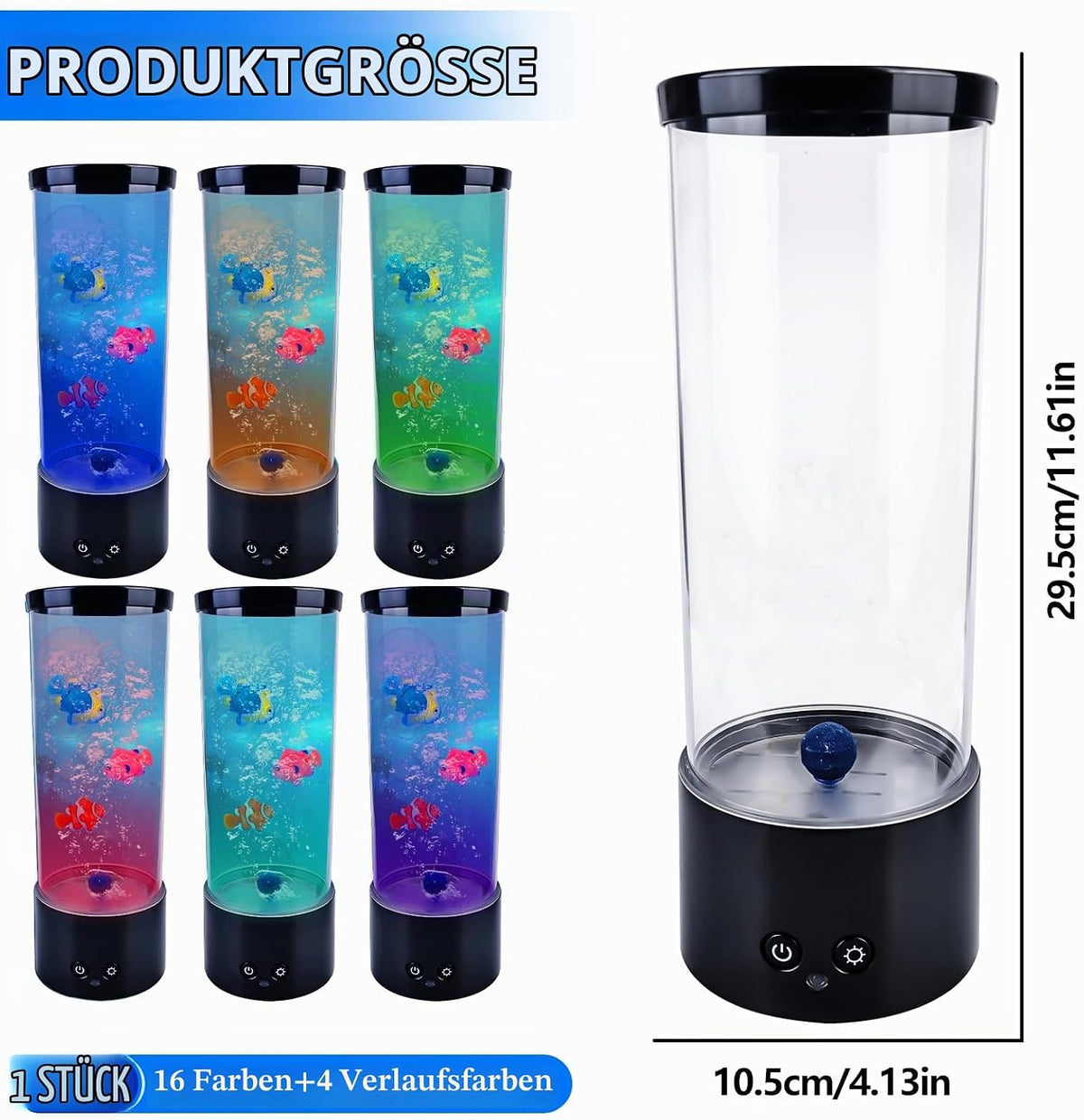 Lavalampe, Aquarium Lampe, Blasenlichtlampe mit Fisch Aquarium Nachtlicht, Lavalampe LED mit Fernbedienung, 16 Farben und 4 Modi, RGB-Licht für Kinder Erwachsene Dekoration für Zuhause Büro