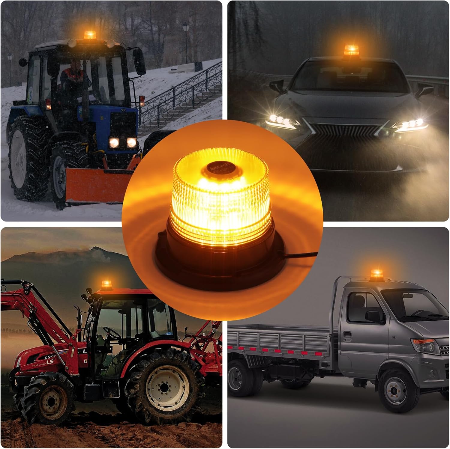 Warnleuchte Rundumleuchte 360° Gelb Blitzleuchte 7 modus mit 5m Netzkabel Doppelter Schraube 12V / 24V Warnlicht mit Magnetfuß Notfallblinklampe Magnet Transparent für Auto LKW usw