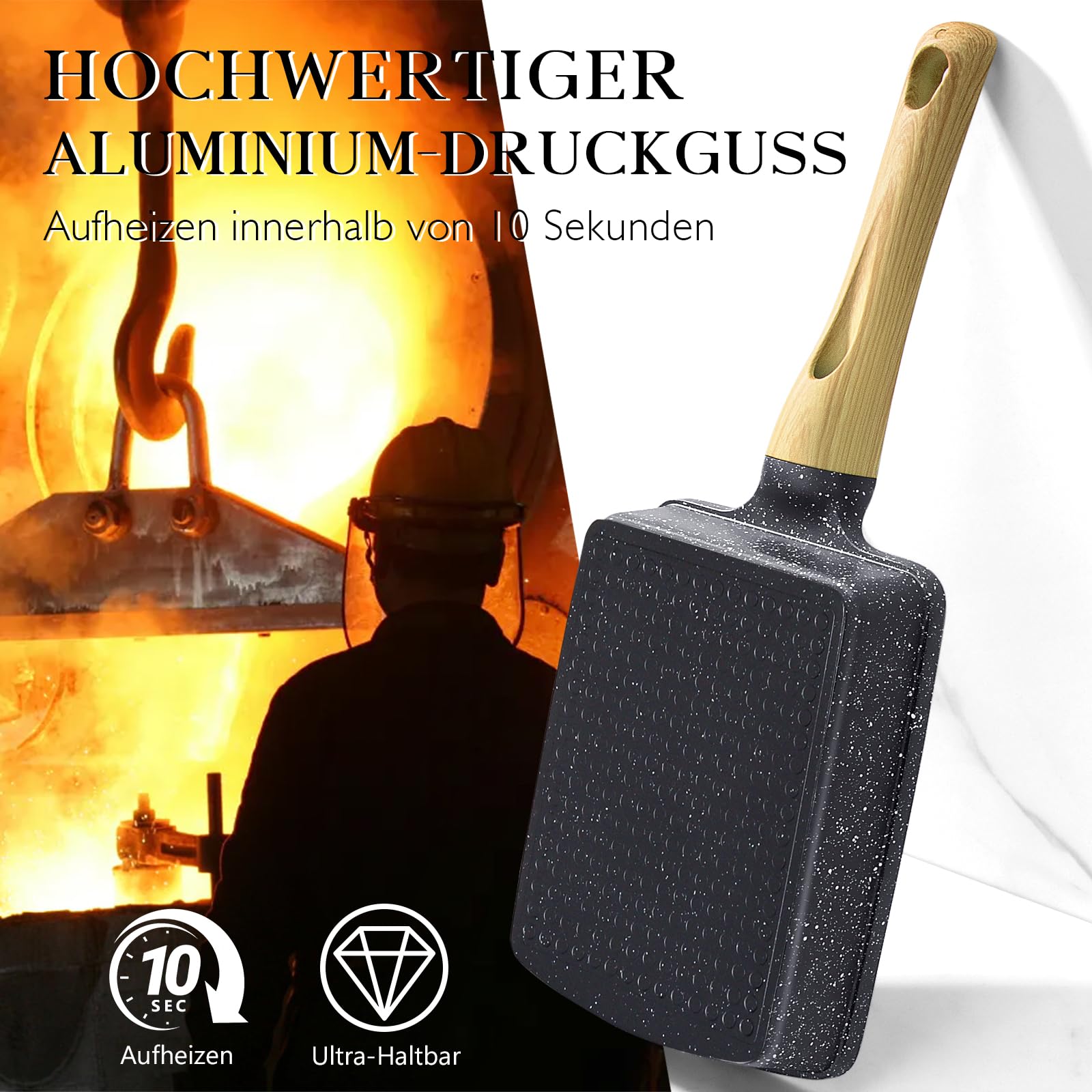 Spiegeleipfanne, 3-Loch Omlettenpfanne, Granit-Antihaftbeschichtung, PFOS/PFOA-Frei Eierpfanne für Gebratenes Frühstück/Eier/Wurst/Speck, Weiß