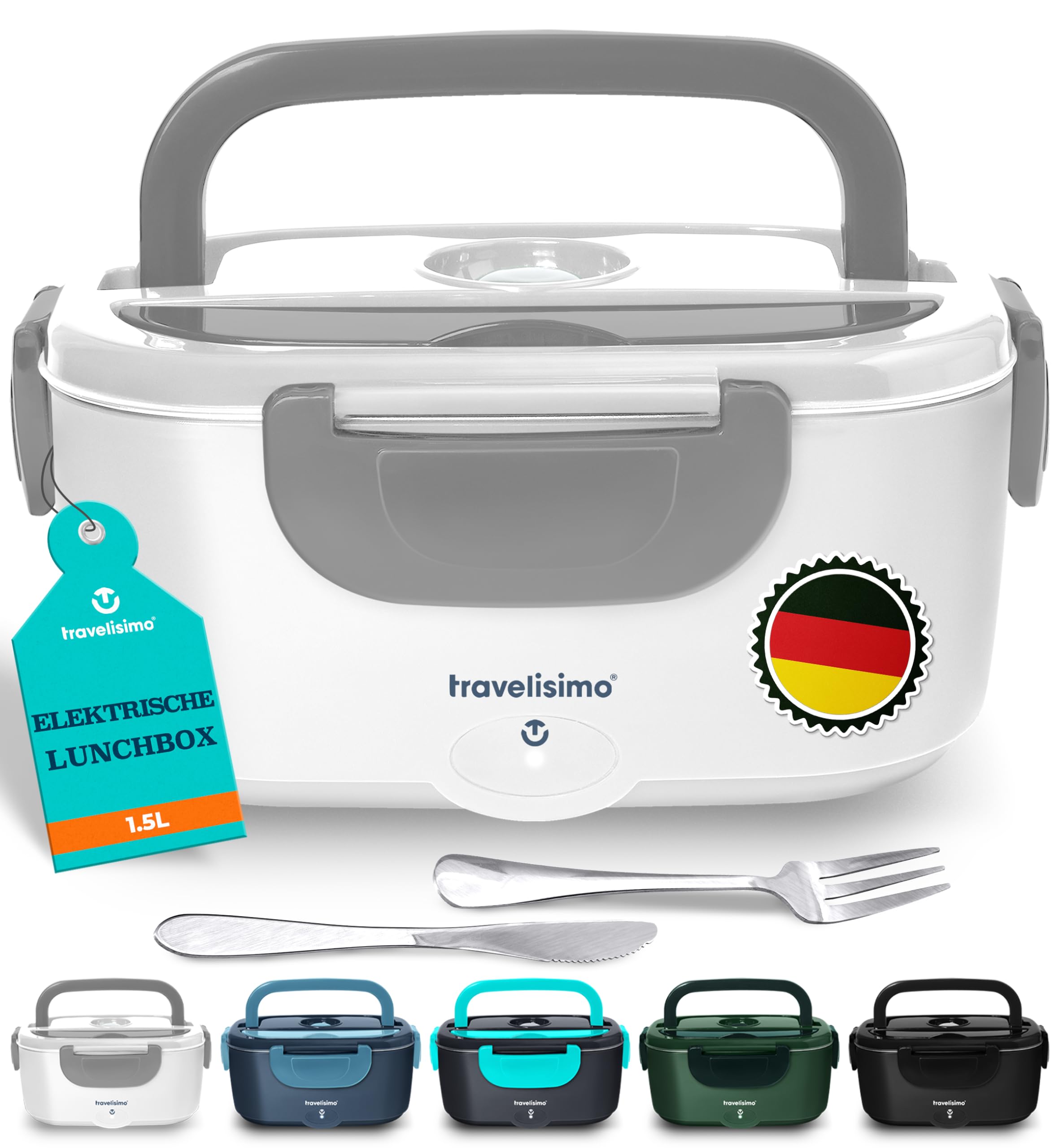 Elektrische Lunchbox 80W Selbsterhitzende Dosen, 1,5L Heat Box 3-in-1 Electric Lunch Box, Essen Aufwärmen Unterwegs 12V/24V/220V, für Arbeit Auto Lkw Lunchbox Elektrisch, Thermal Lunch Box