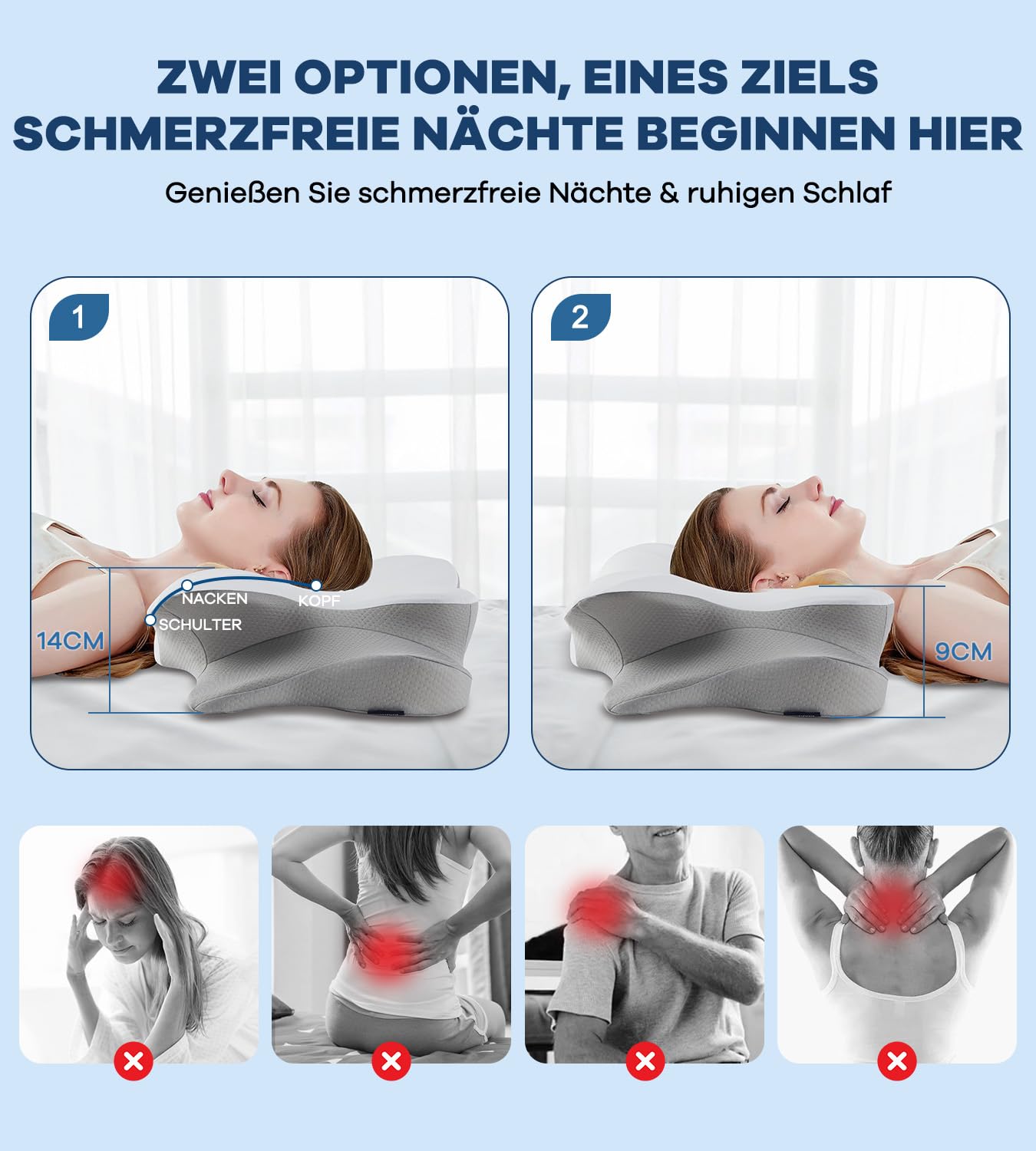 Memory Schaumkissen, ergonomisches Halskissen, Seitenschläferkissen für Seiten, Rücken- und Magenschläfer