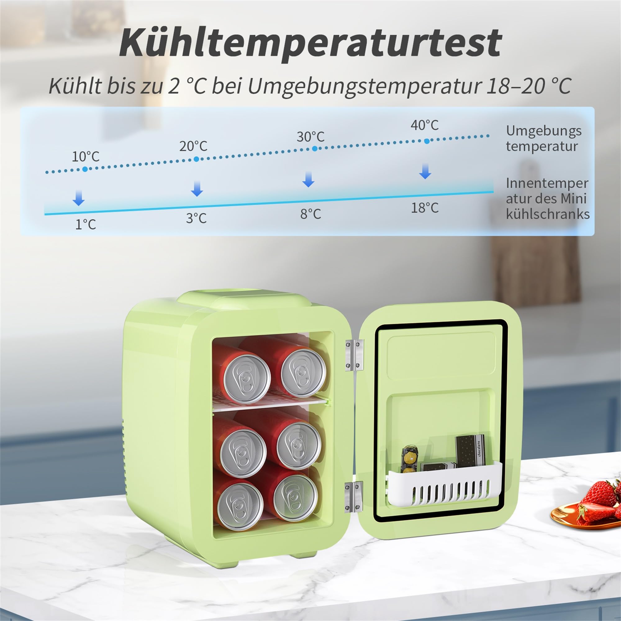 Mini Kühlschrank, 4 Liter Mini-Kühlschränke für Kosmetik, Getränke, 220V AC/ 12V DC Thermoelektrische Kühlung und Erwärmung, Kleiner Kühlschrank für Schlafzimmer, Büro, Wohnheim, Auto
