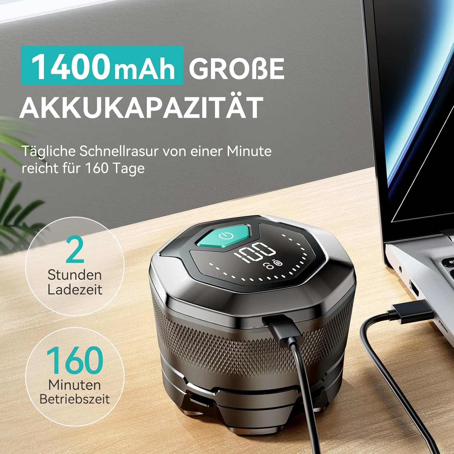 Glatzen Rasierer Herren, kensen Kopfrasierer Glatze Wasserdicht Kopf Rasierer Herren Wiederaufladbar Typ-c Head Shaver Men Magnetische Leicht zu Reinigen Akkulaufzeit 160 Mins