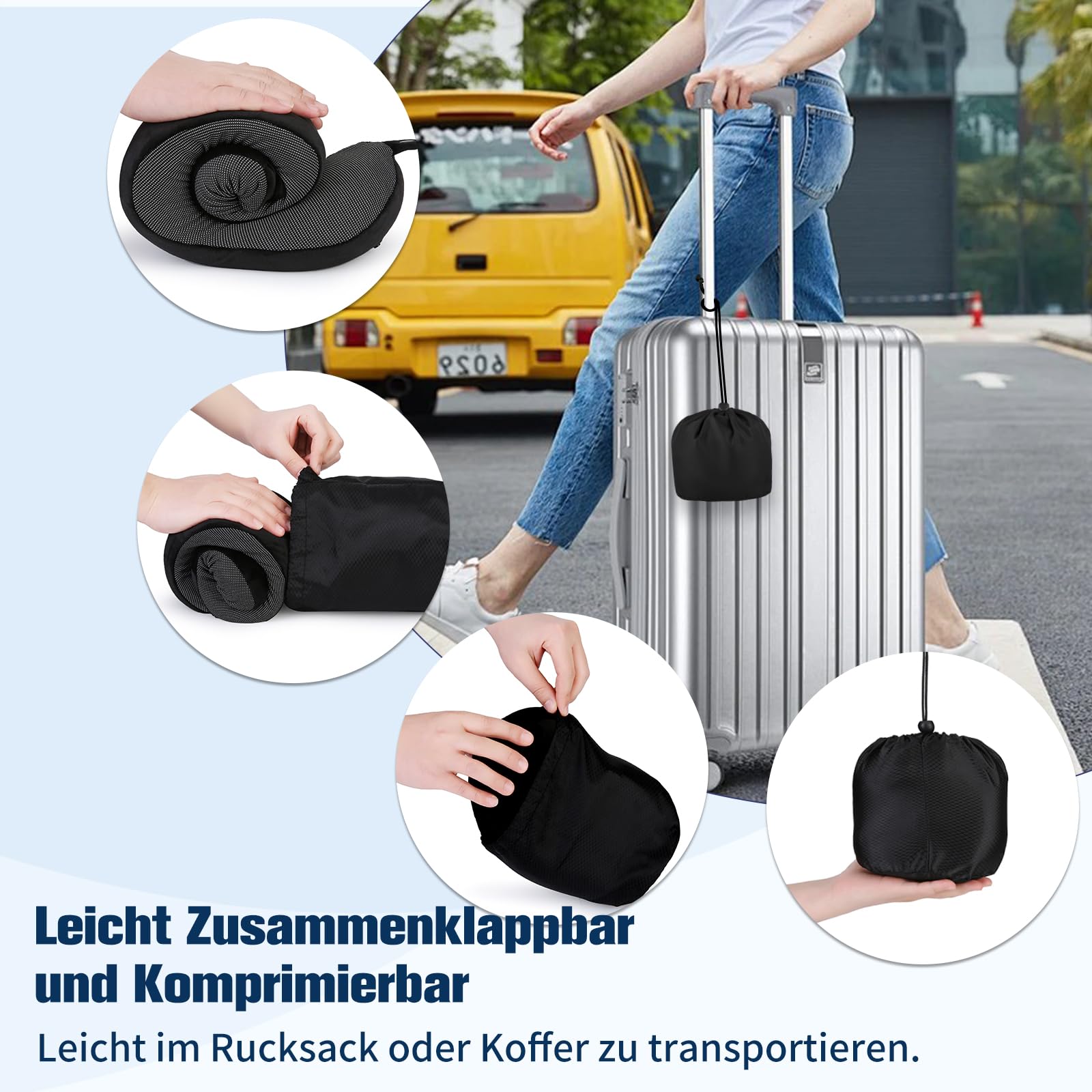 Cirorld Nackenkissen Flugzeug, Nackenhörnchen Erwachsene, Reisekissen Memory Foam, Verstellbares Kompaktes Nackenkissen Reise, Ergonomisches Weich Atmungsaktiv mit Ohrstöpseln, Augenmaske,Tragetasche