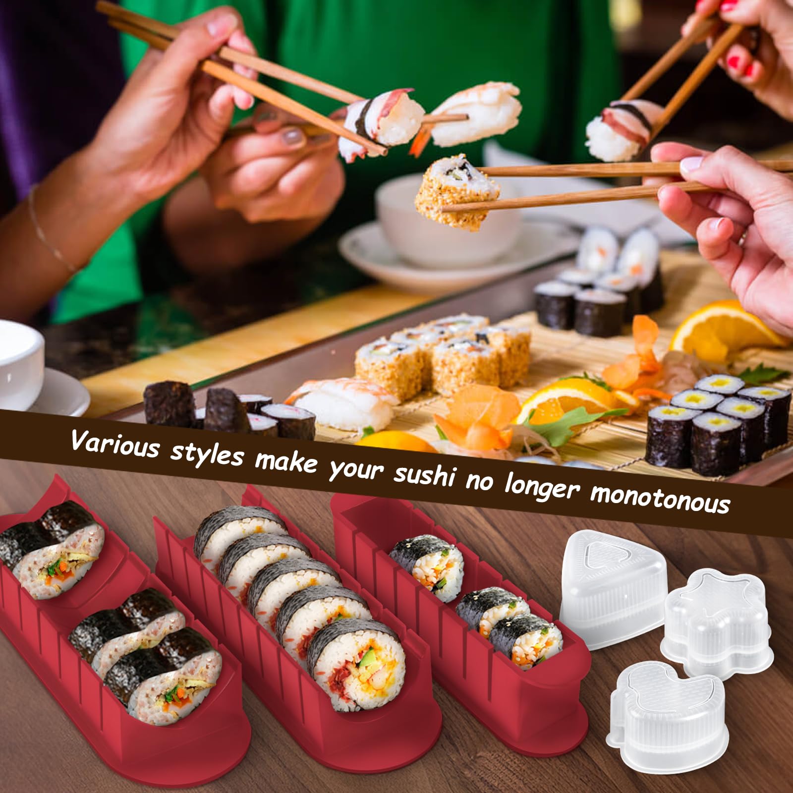Sushi Set, 20-teiliges Kit für Anfänger, um sich selbst Sushi zu machen, Sushi-Platte mit Reisrollenformen, Gabel, Messer, Rollmatte, Sticks