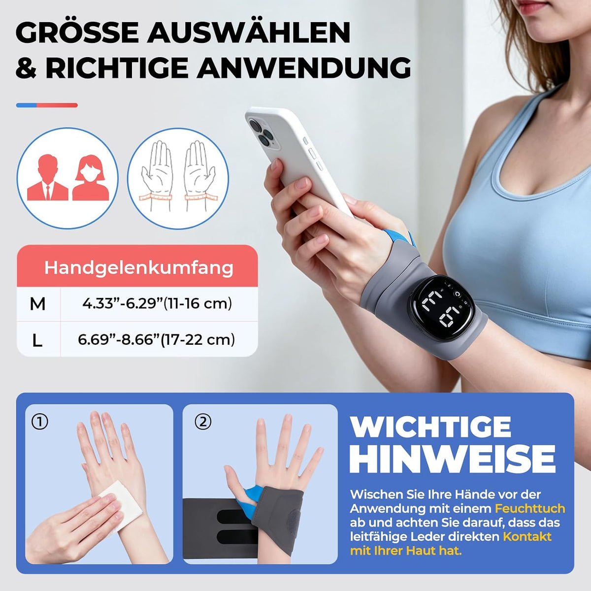Elektrische Handgelenk Bandagen mit Wärme & Massage, M